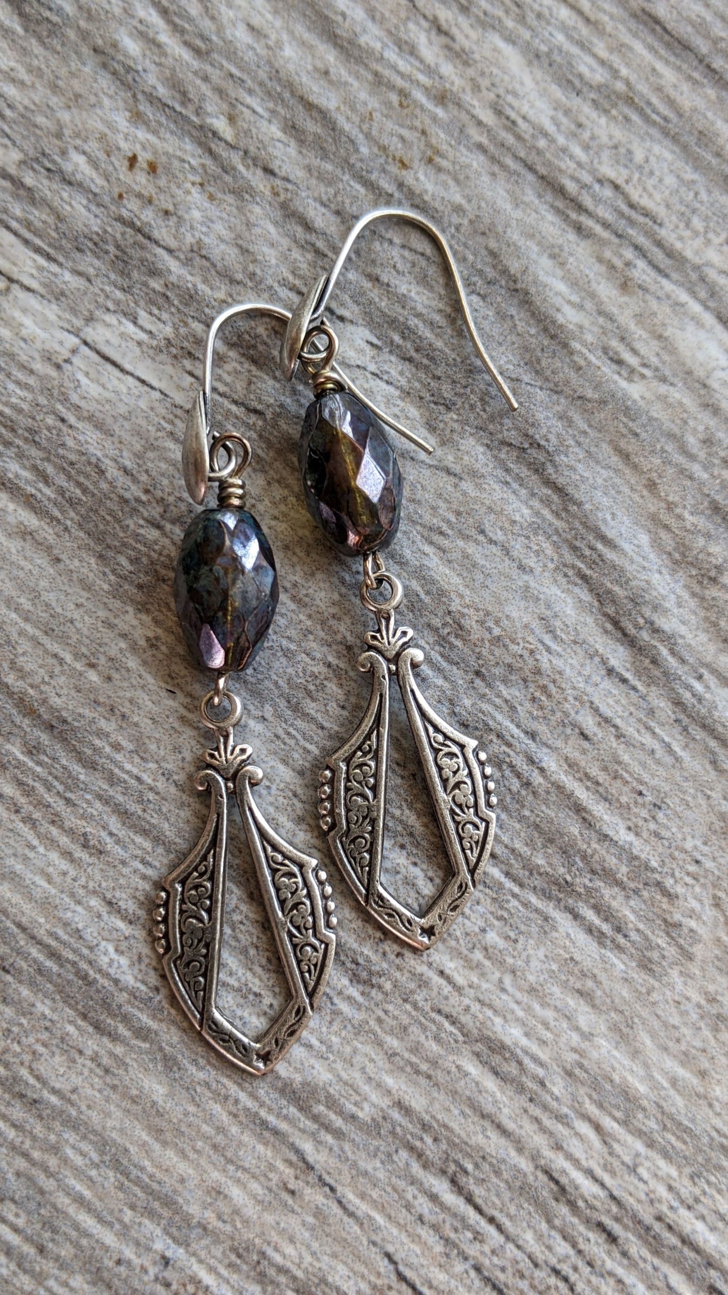 Blue Glass Shield Earrings