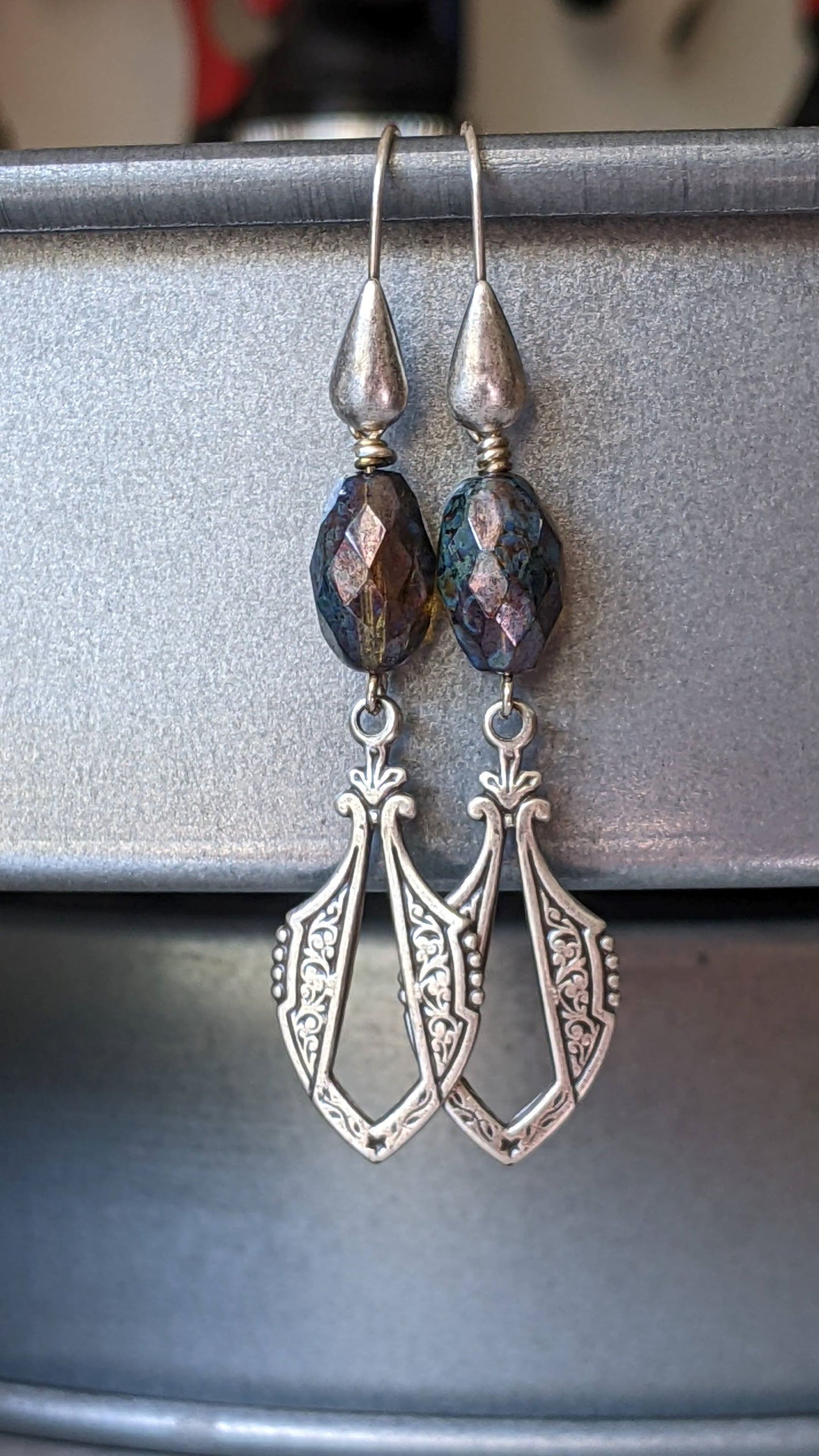Blue Glass Shield Earrings