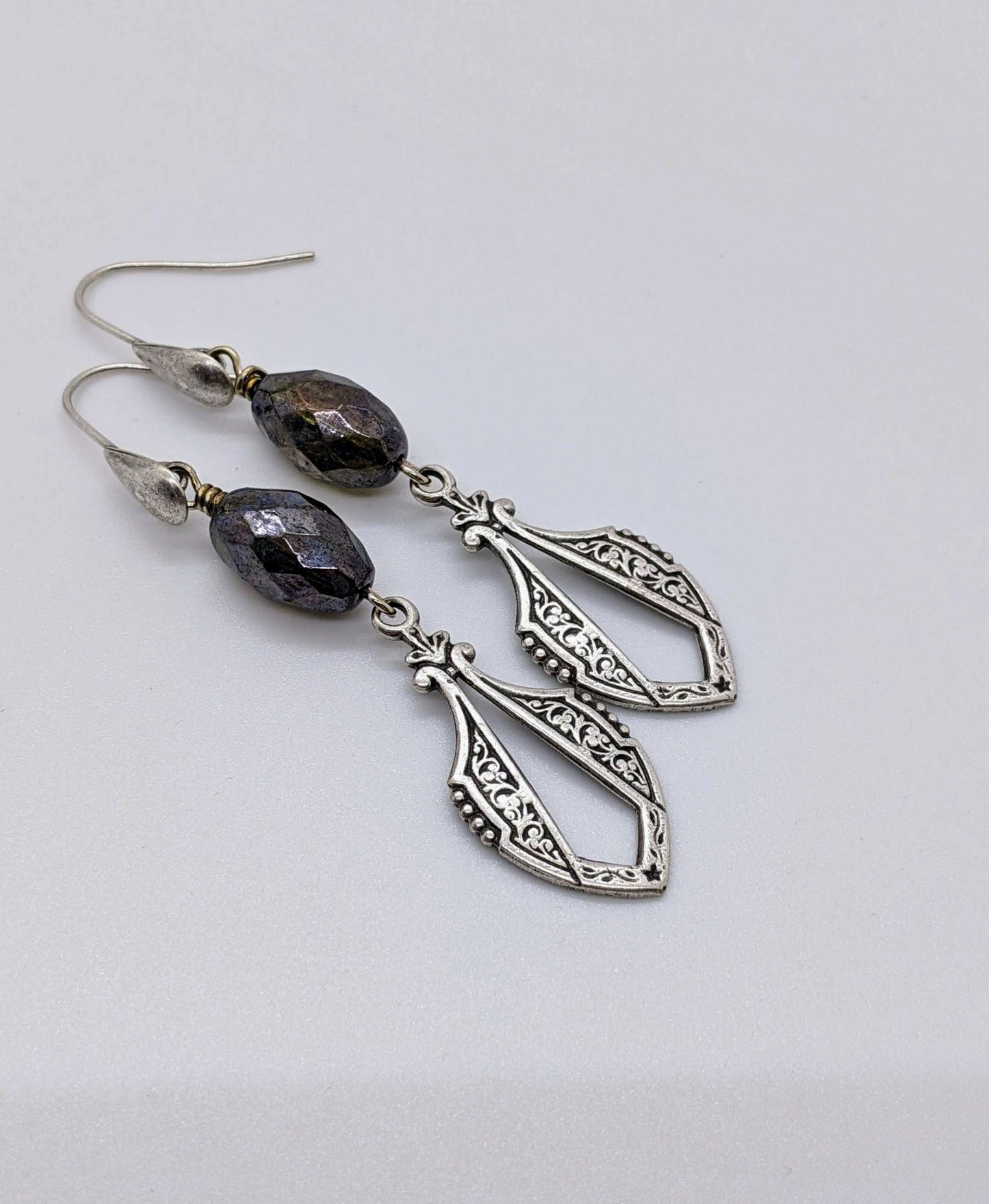 Blue Glass Shield Earrings
