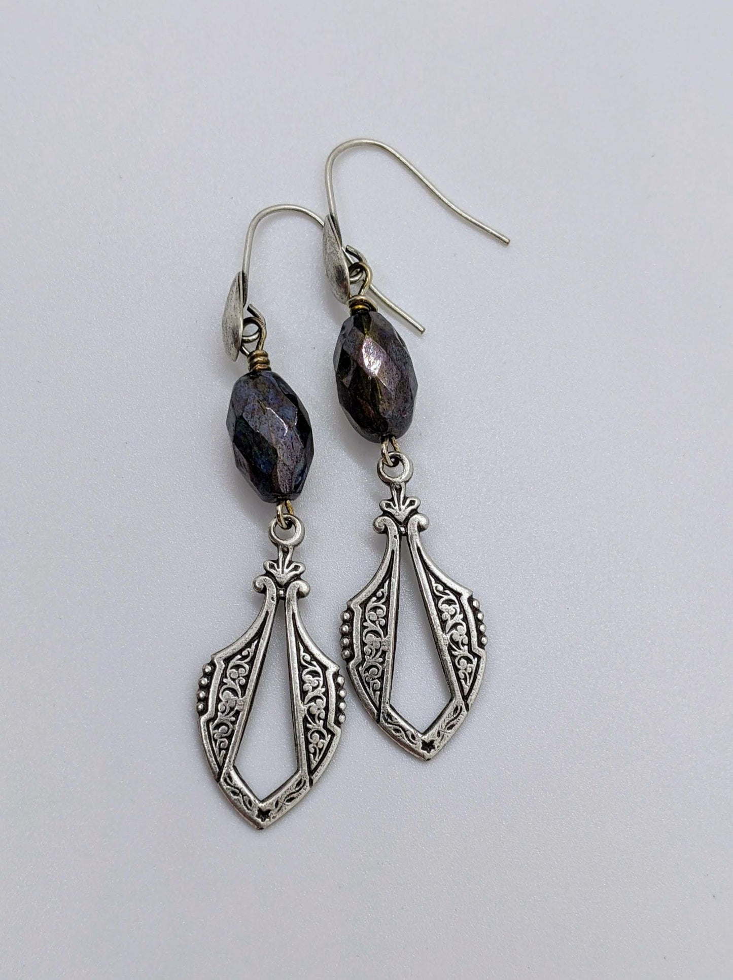 Blue Glass Shield Earrings