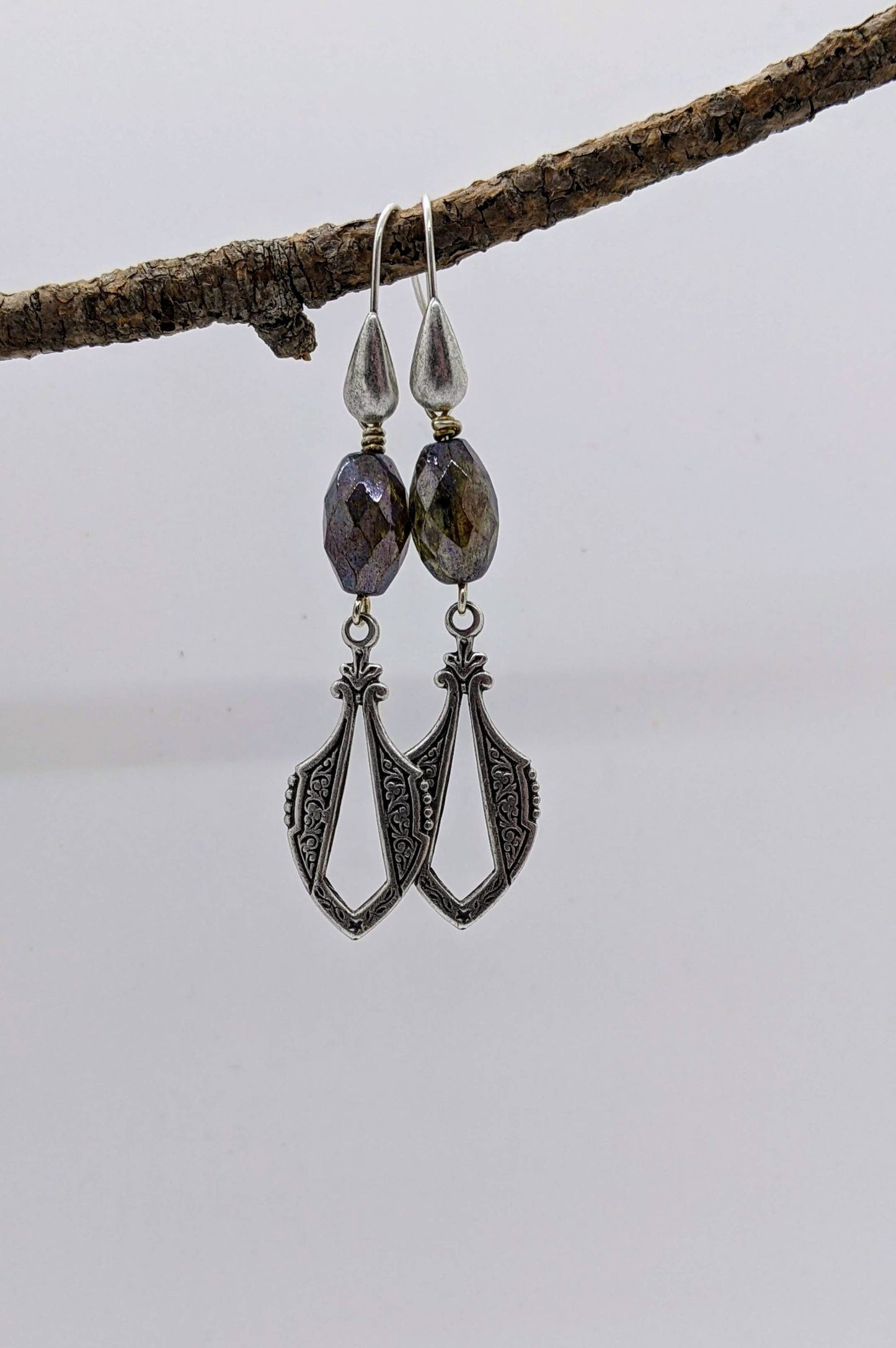 Blue Glass Shield Earrings