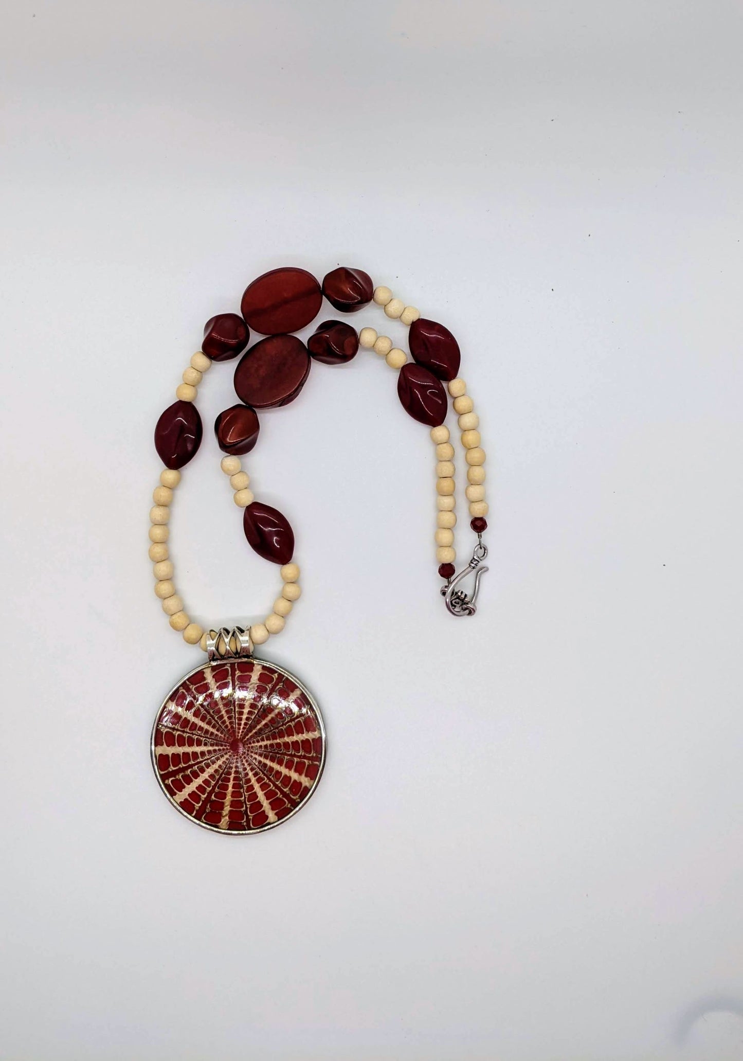Wood and Red Bead Statement Necklace