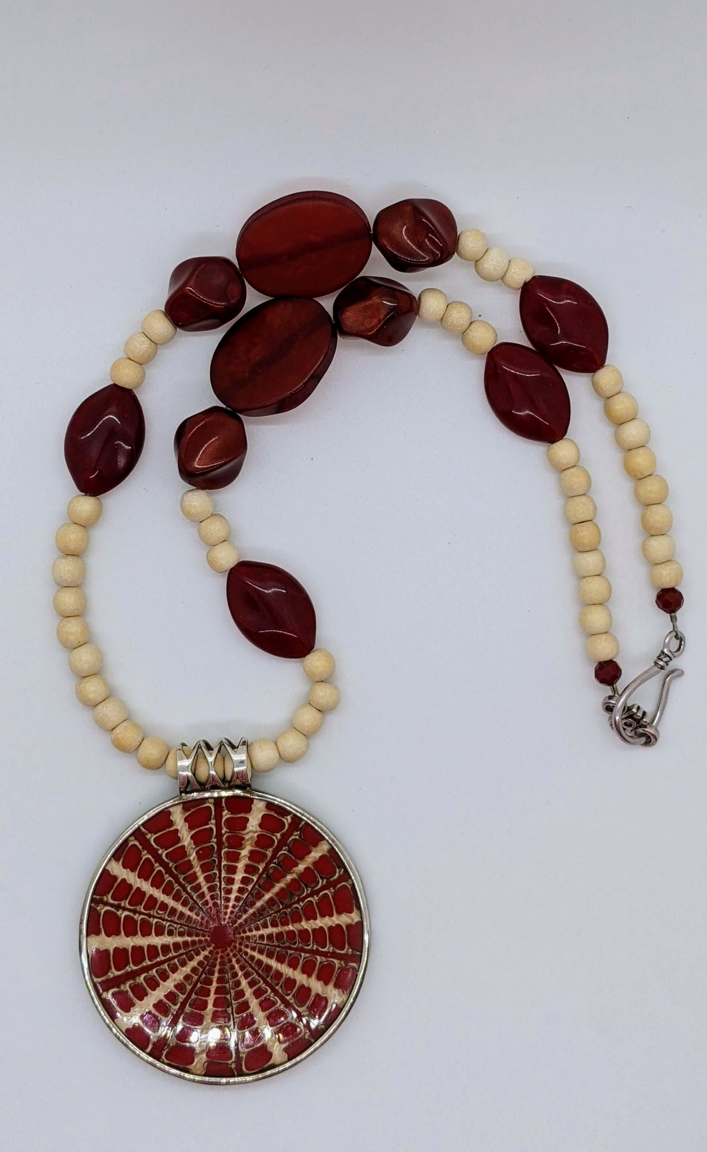 Wood and Red Bead Statement Necklace