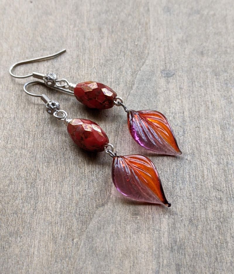 Leaf Earrings Lampworked Glass