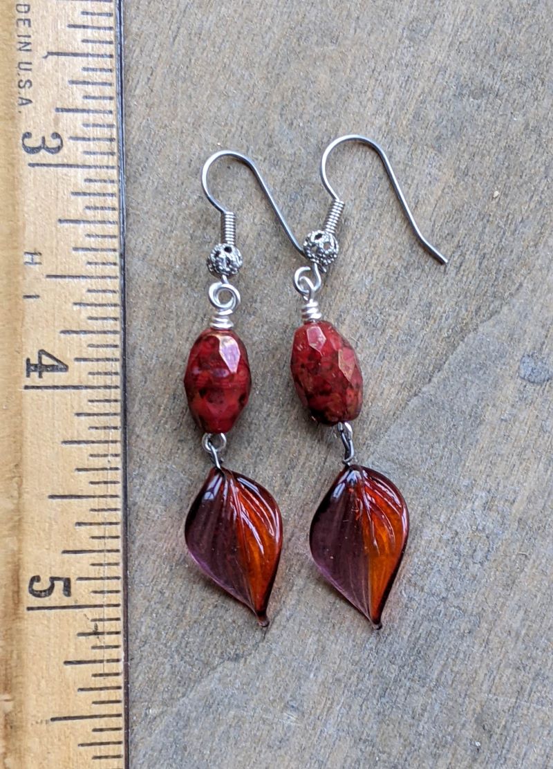 Leaf Earrings Lampworked Glass