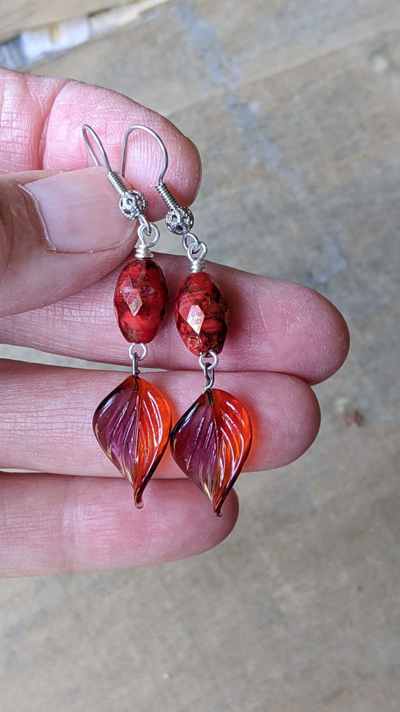 Leaf Earrings Lampworked Glass