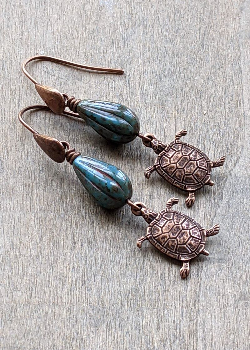 Turtle Earrings Midnight Blue and Copper