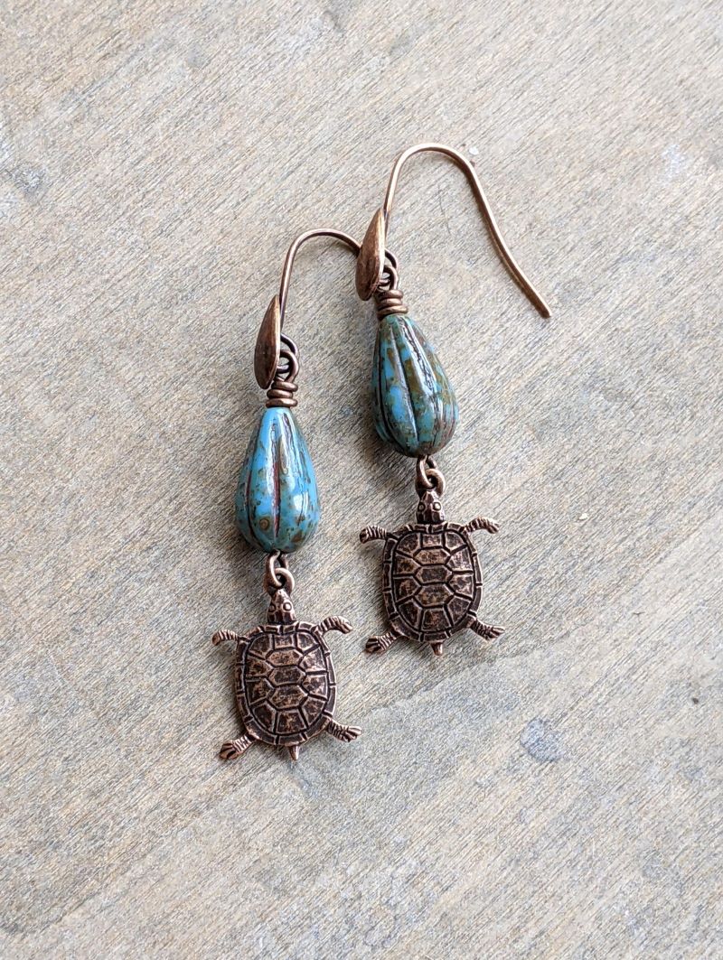 Turtle Earrings Midnight Blue and Copper