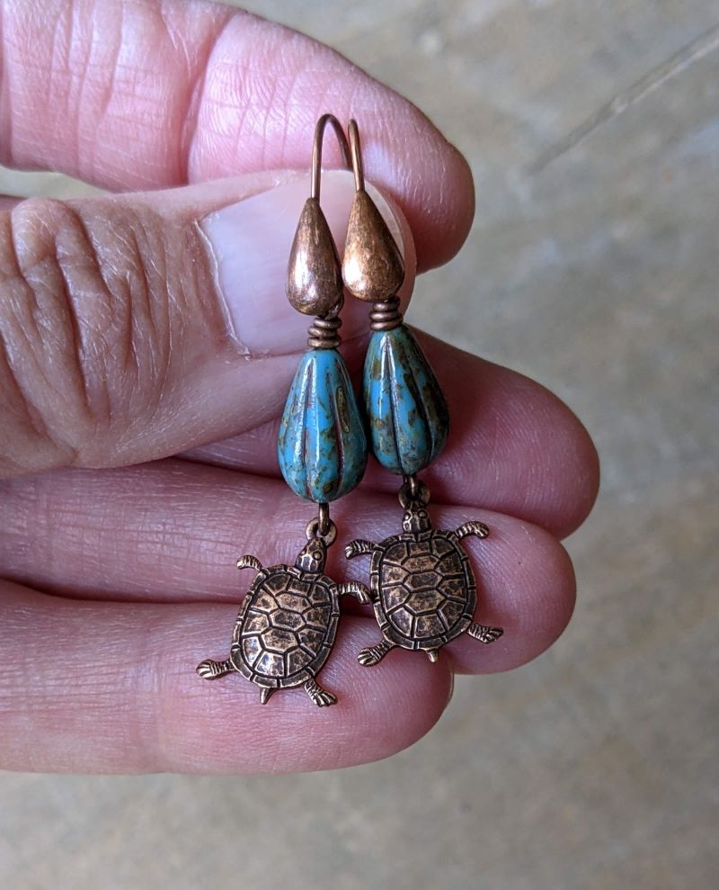 Turtle Earrings Midnight Blue and Copper