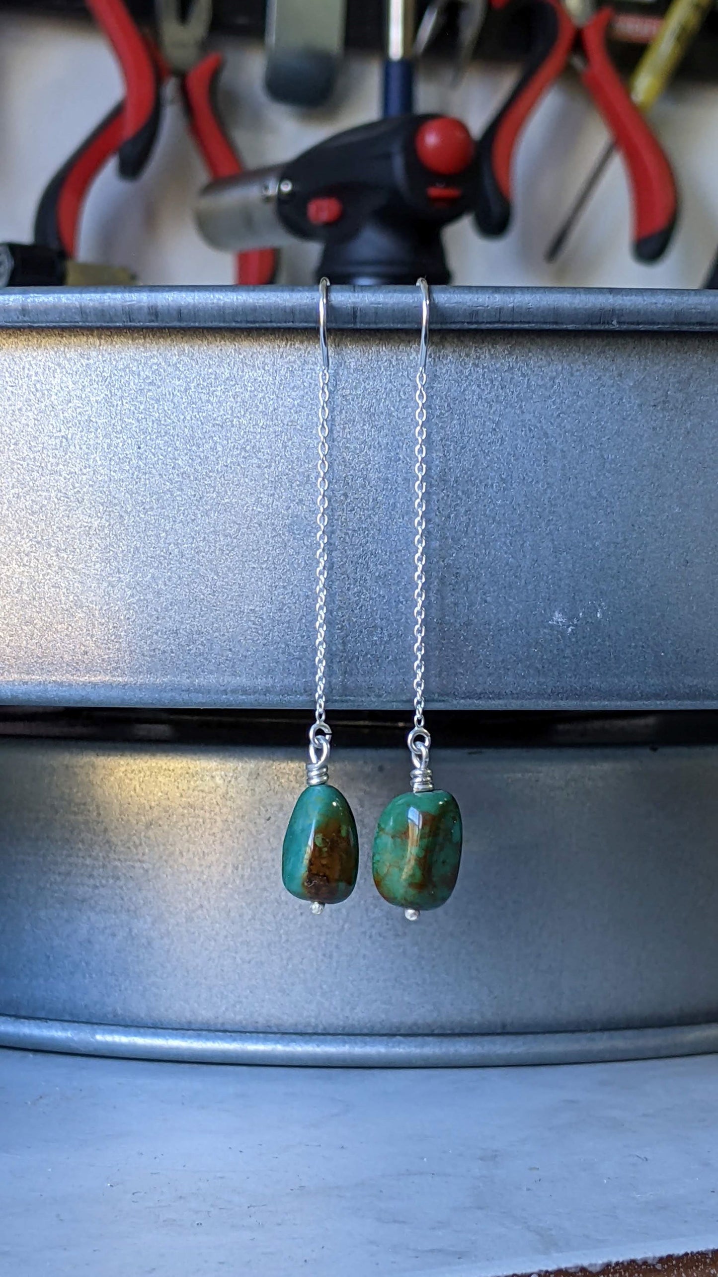 Turquoise Nugget Ear Threaders #4