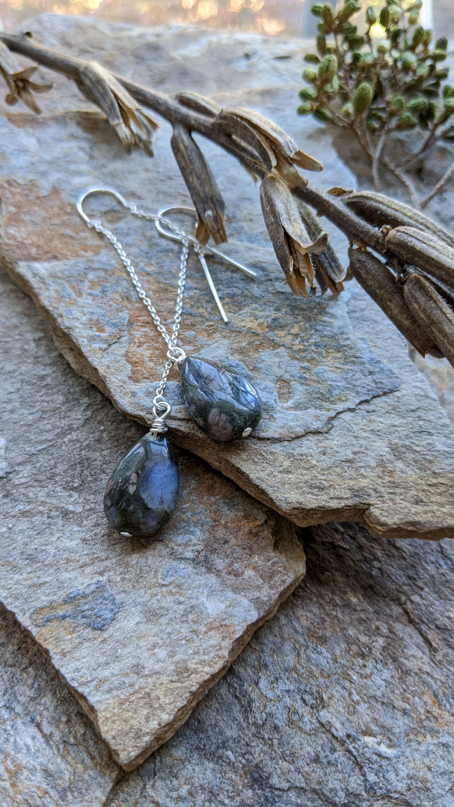 Ear Threaders Rhyolite Tear Drops