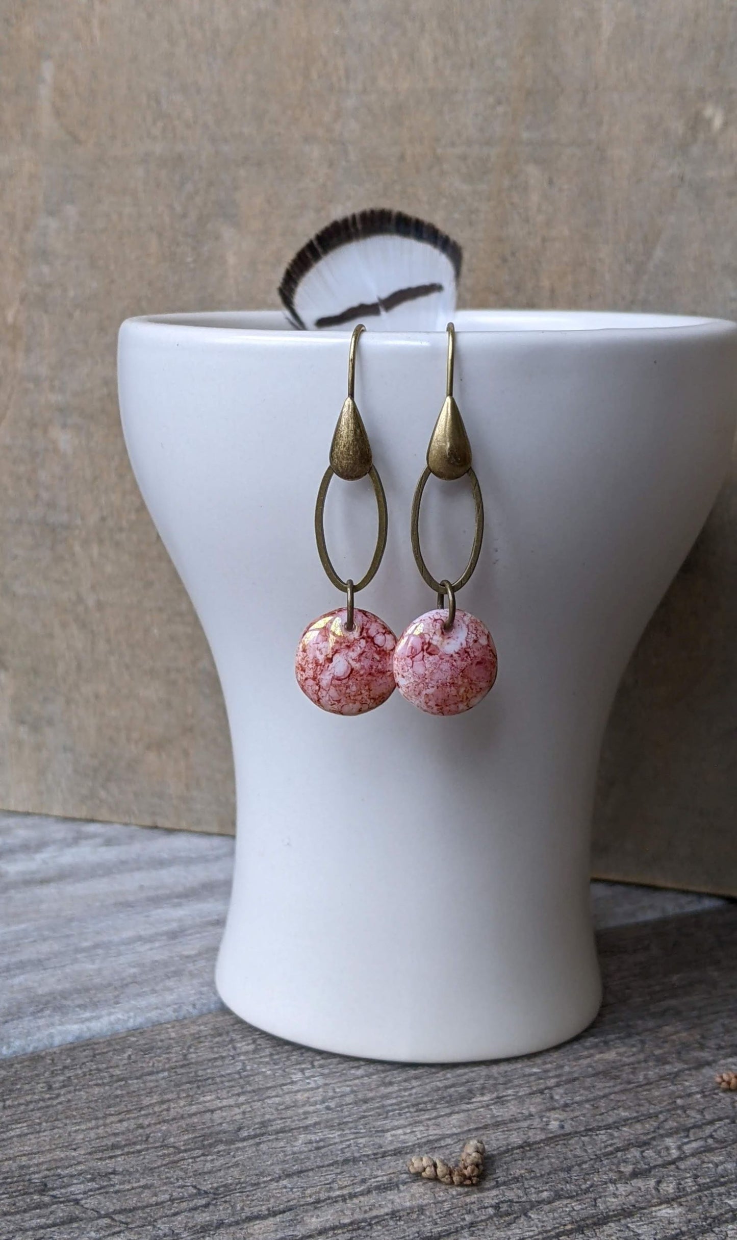 Simple Glass Earrings ~ Raspberry Cream