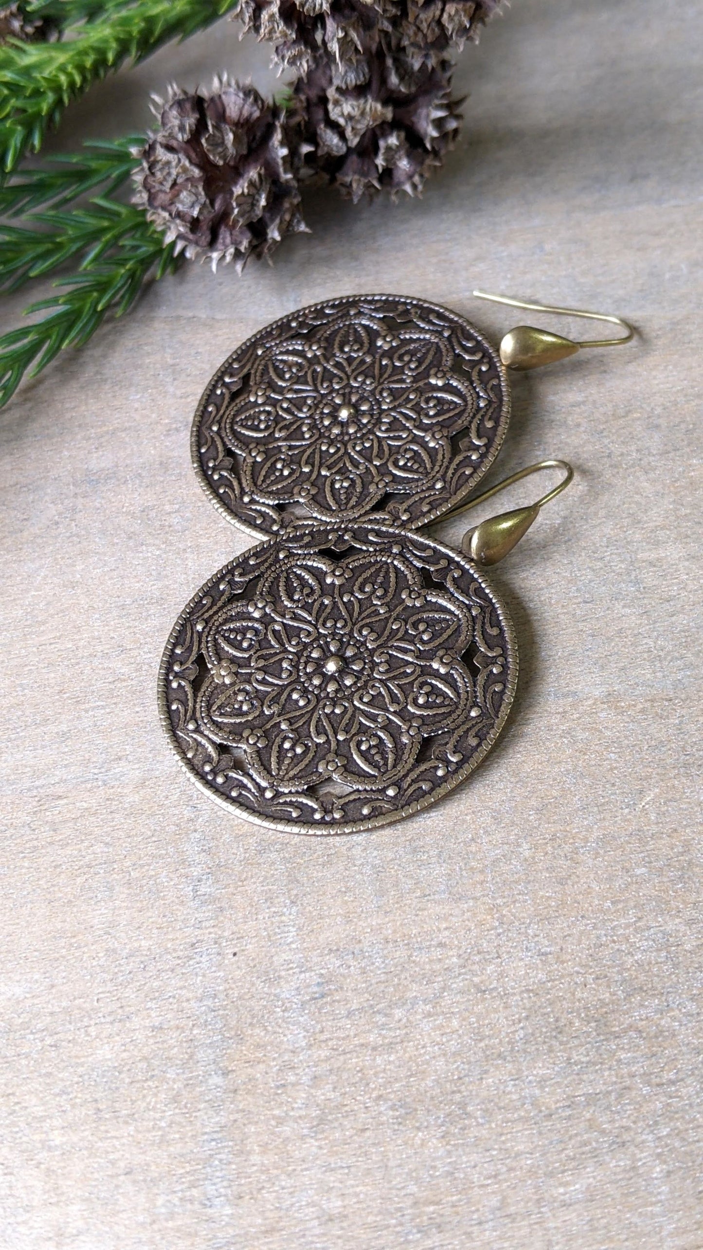 Old Soul Mandala Style Brass Earrings