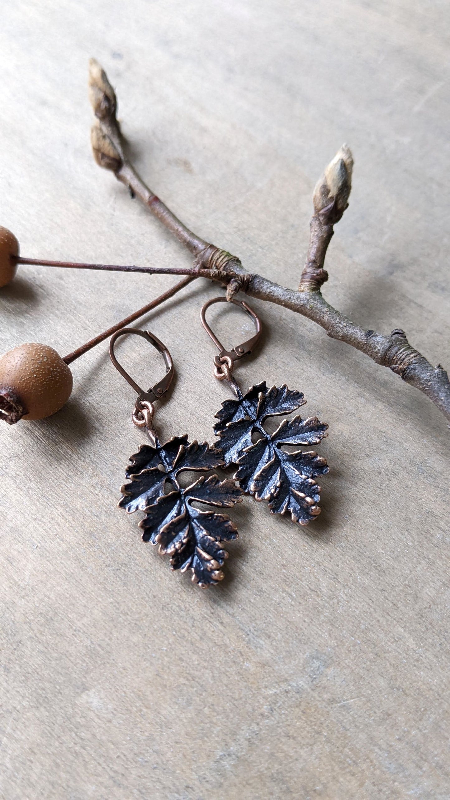 Oak Leaf Earrings ~ Antiqued Copper