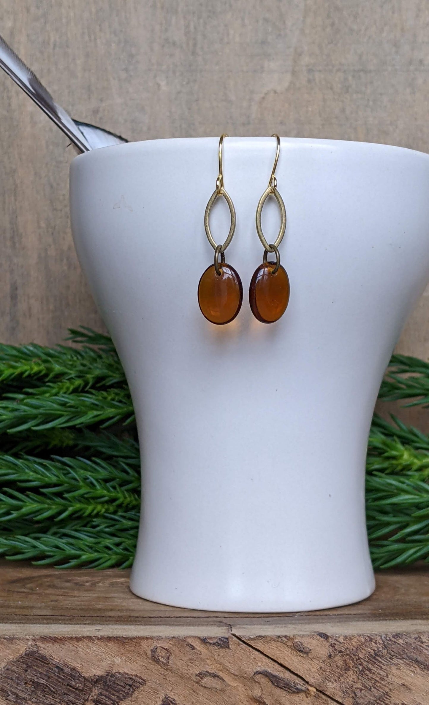 Simple Glass Earrings ~ Amber Drop