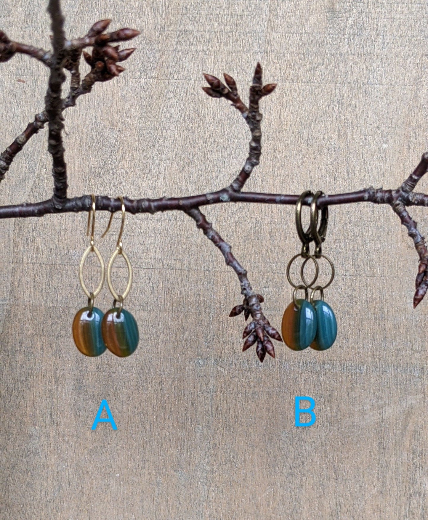 Simple Glass Earrings ~ Buckskin and Blue