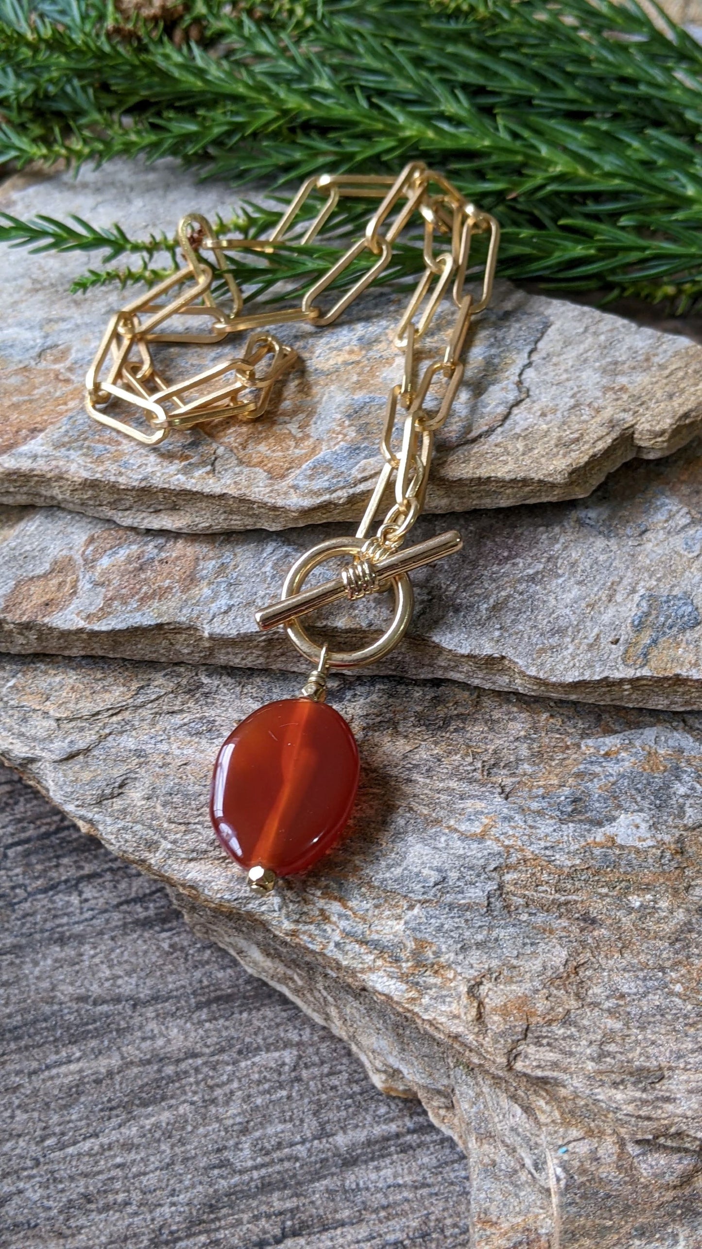 Paperclip Chain Necklace ~ Carnelian