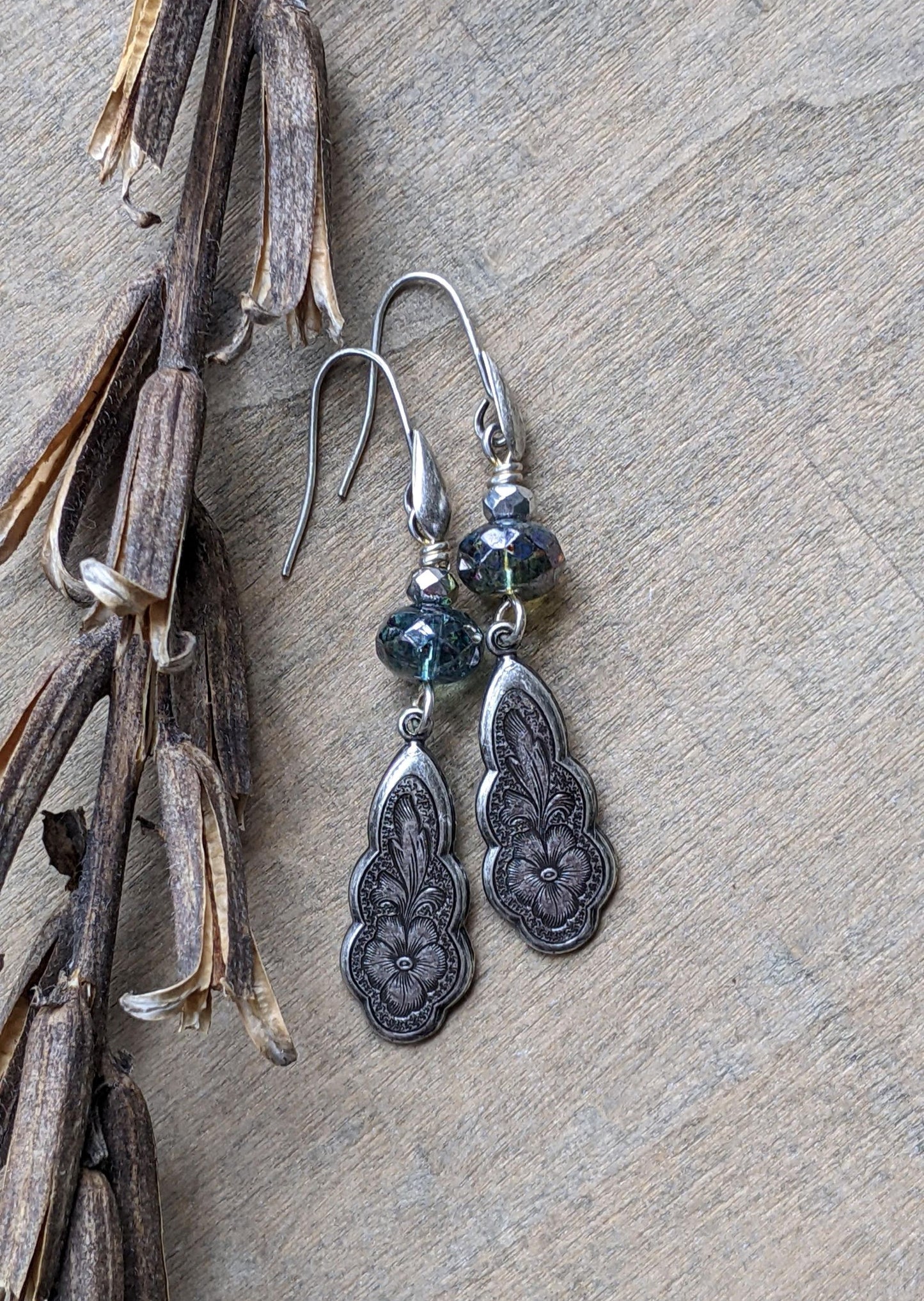 Floral Drops with blue glass