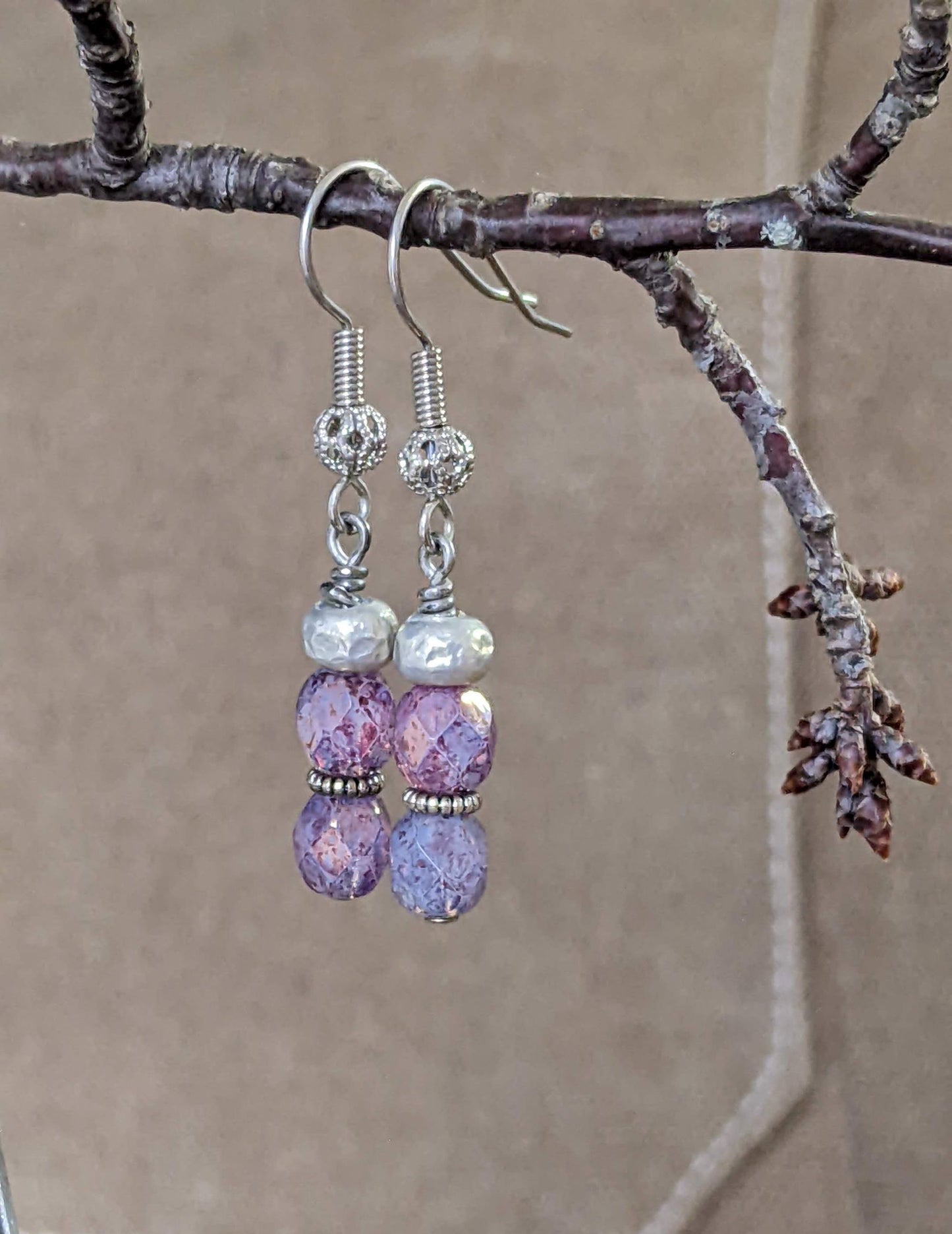 Delicate Purple Glass Earrings