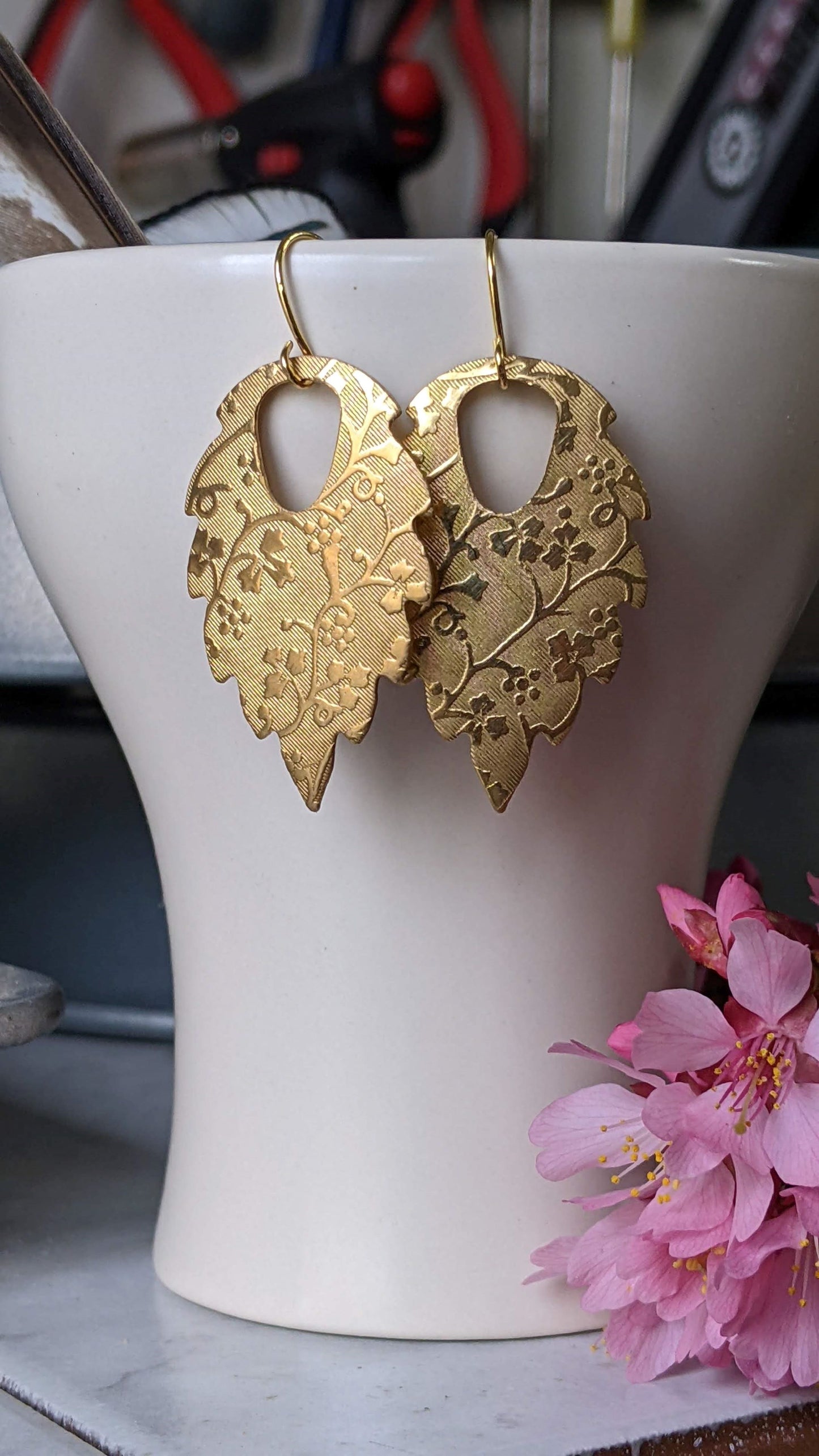 Floral Dangle Earrings Brass