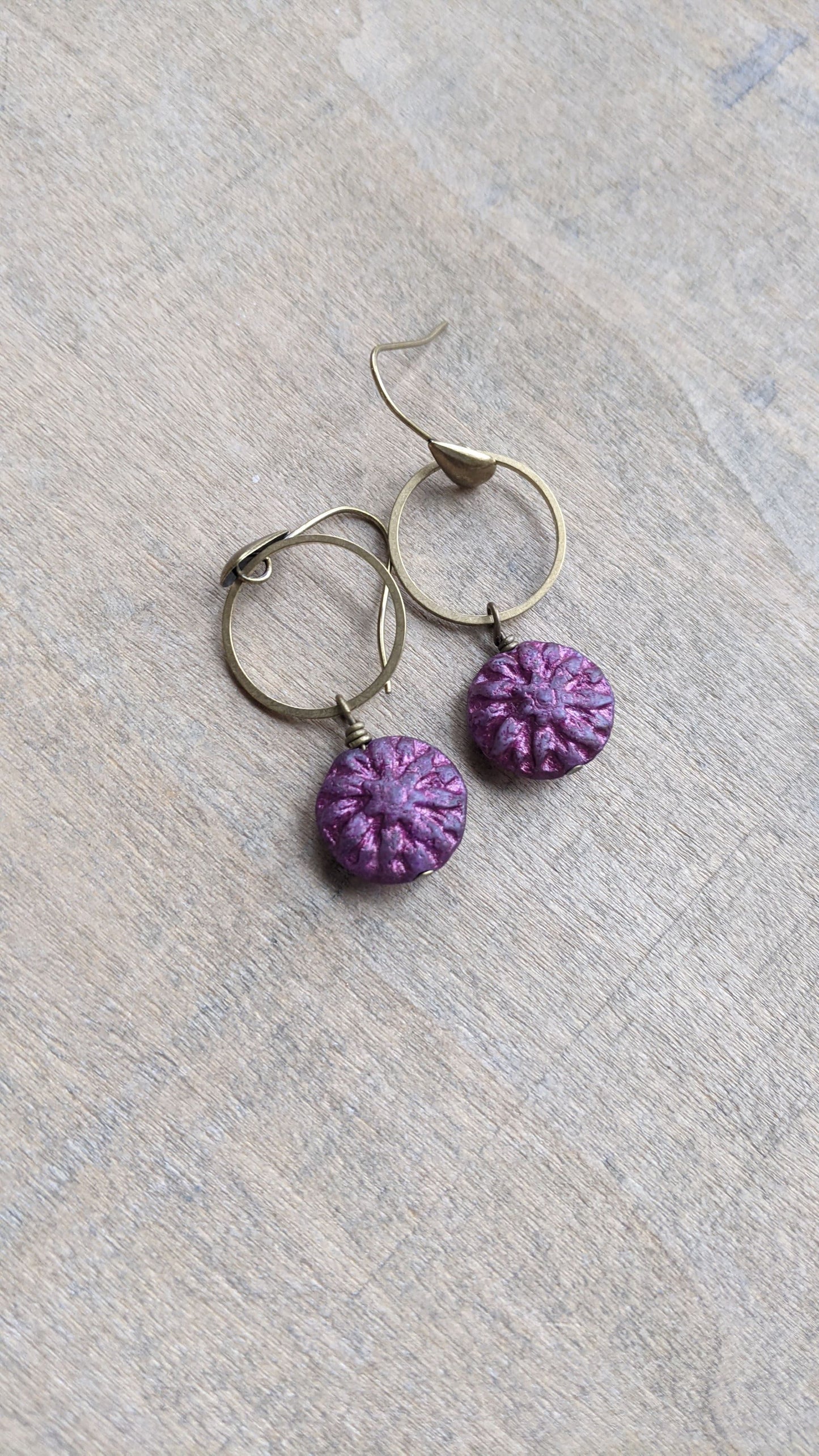 Dahlia Flower Drop Earrings ~ Berry