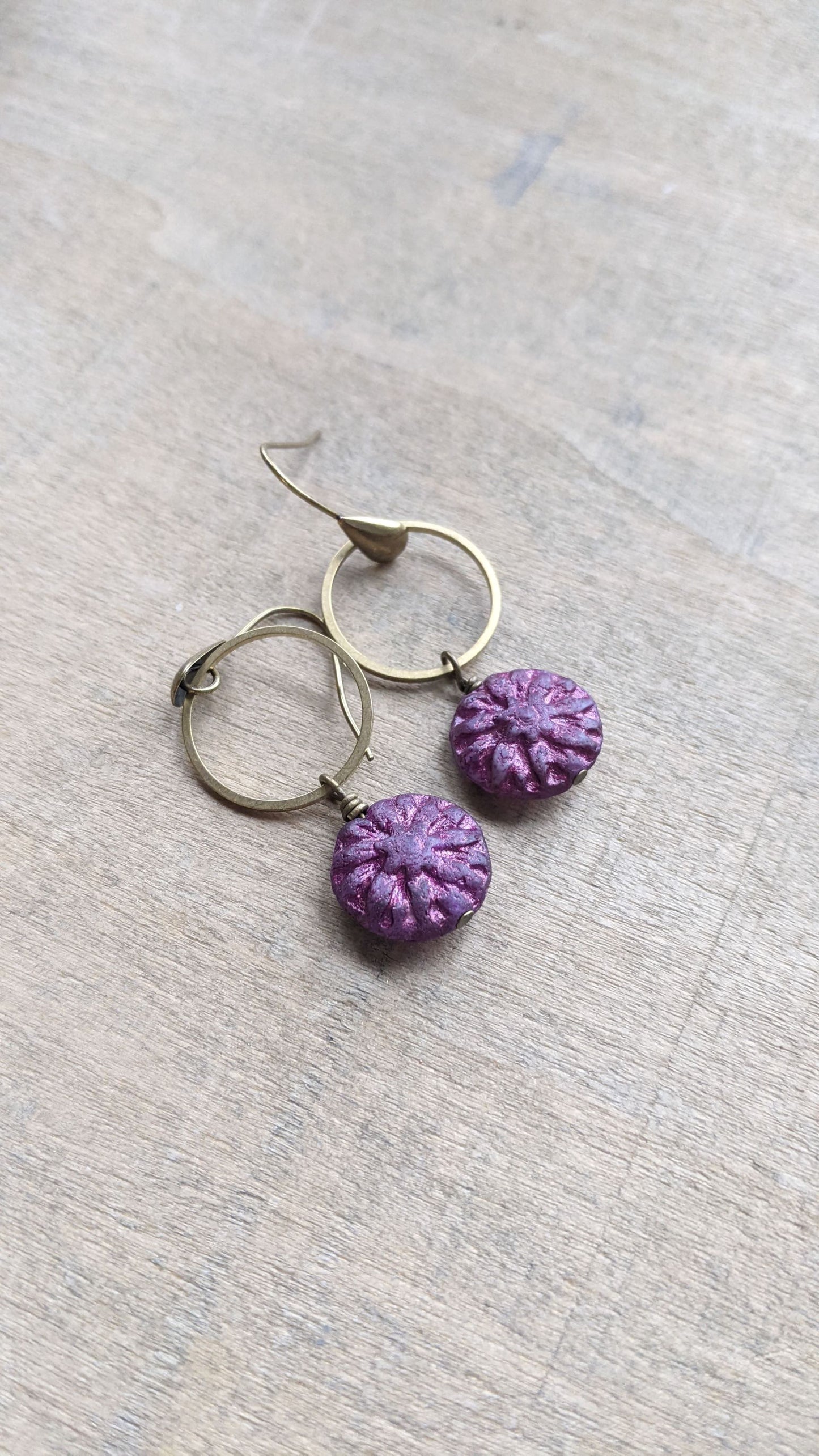 Dahlia Flower Drop Earrings ~ Berry