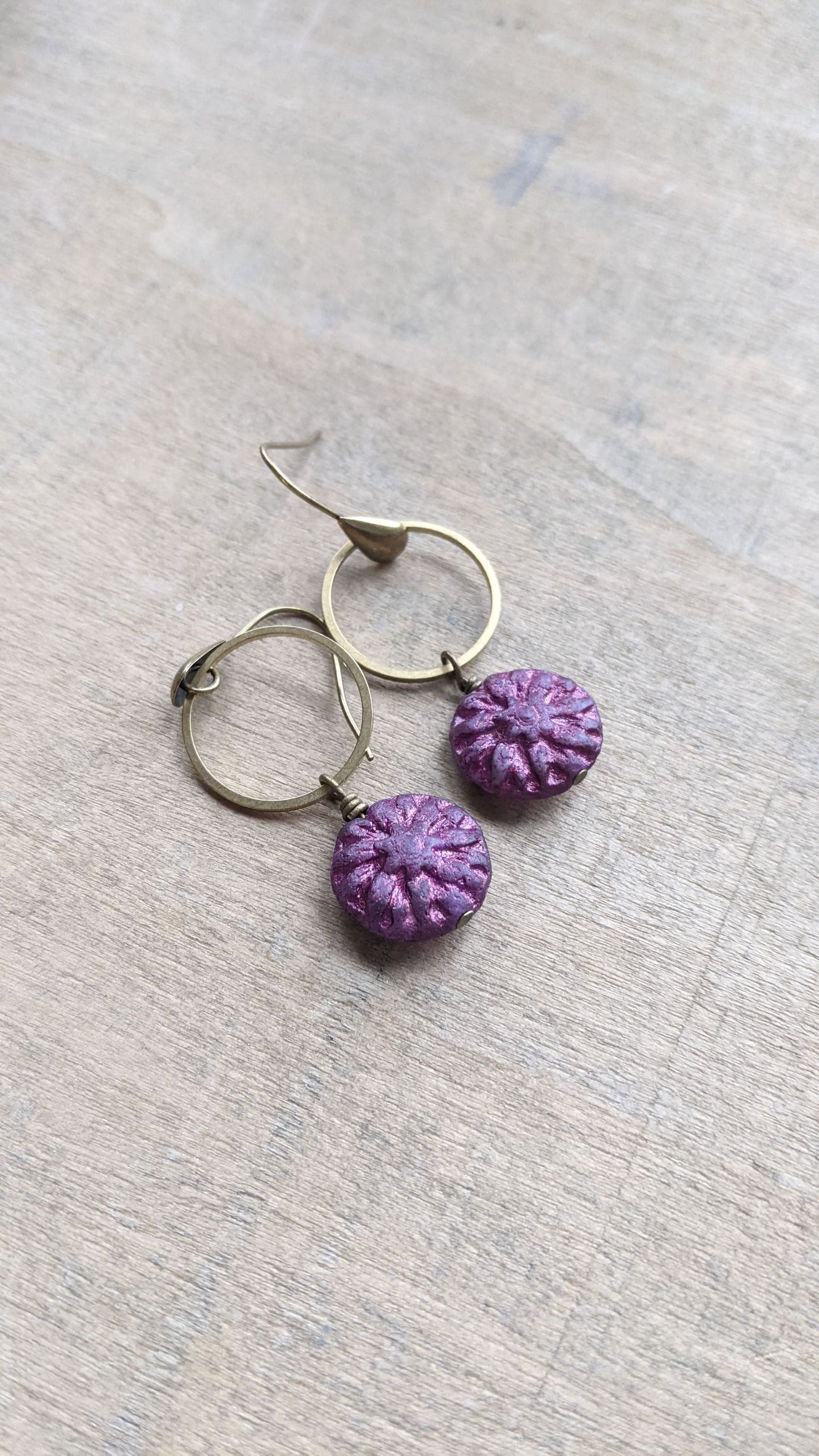 Dahlia Flower Drop Earrings ~ Berry