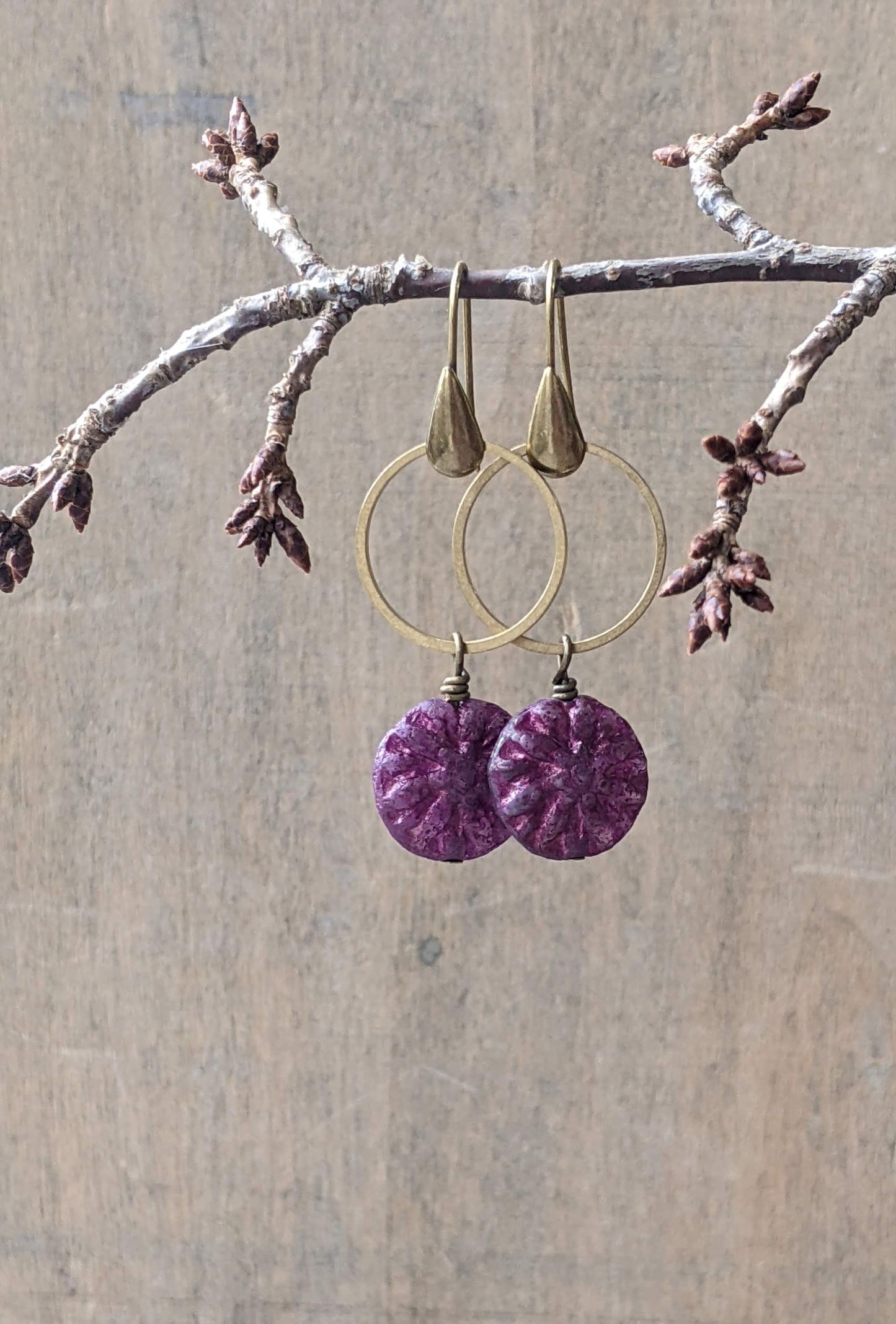 Dahlia Flower Drop Earrings ~ Berry