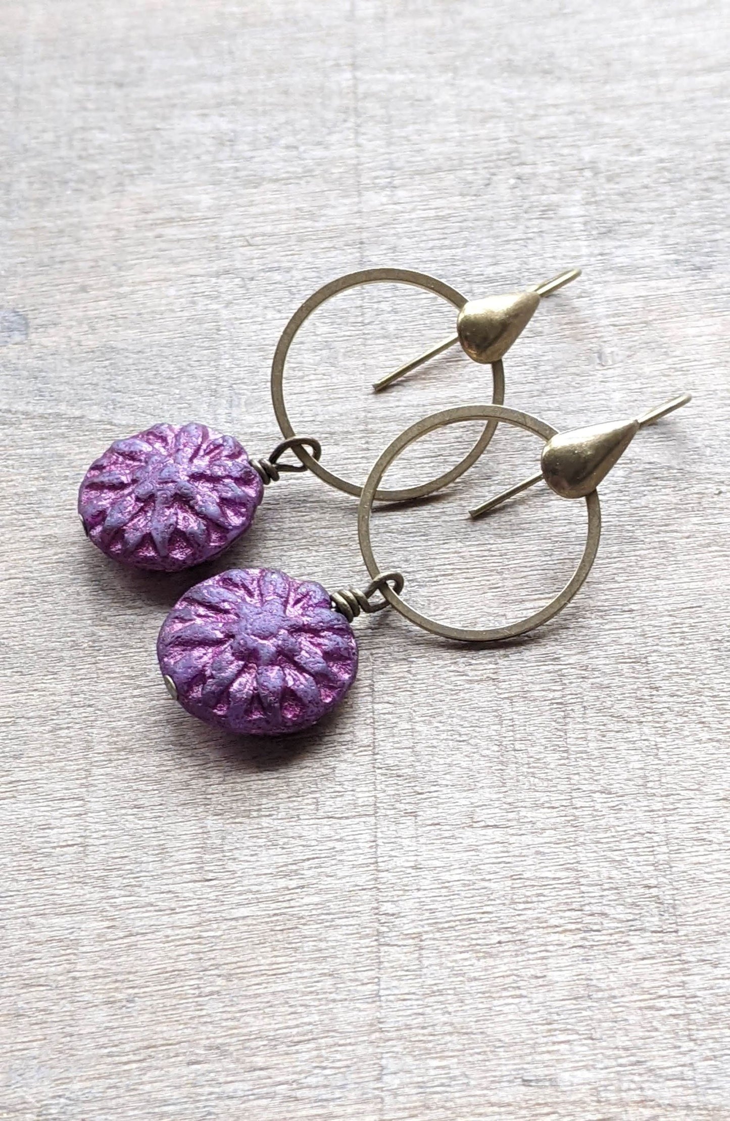 Dahlia Flower Drop Earrings ~ Berry