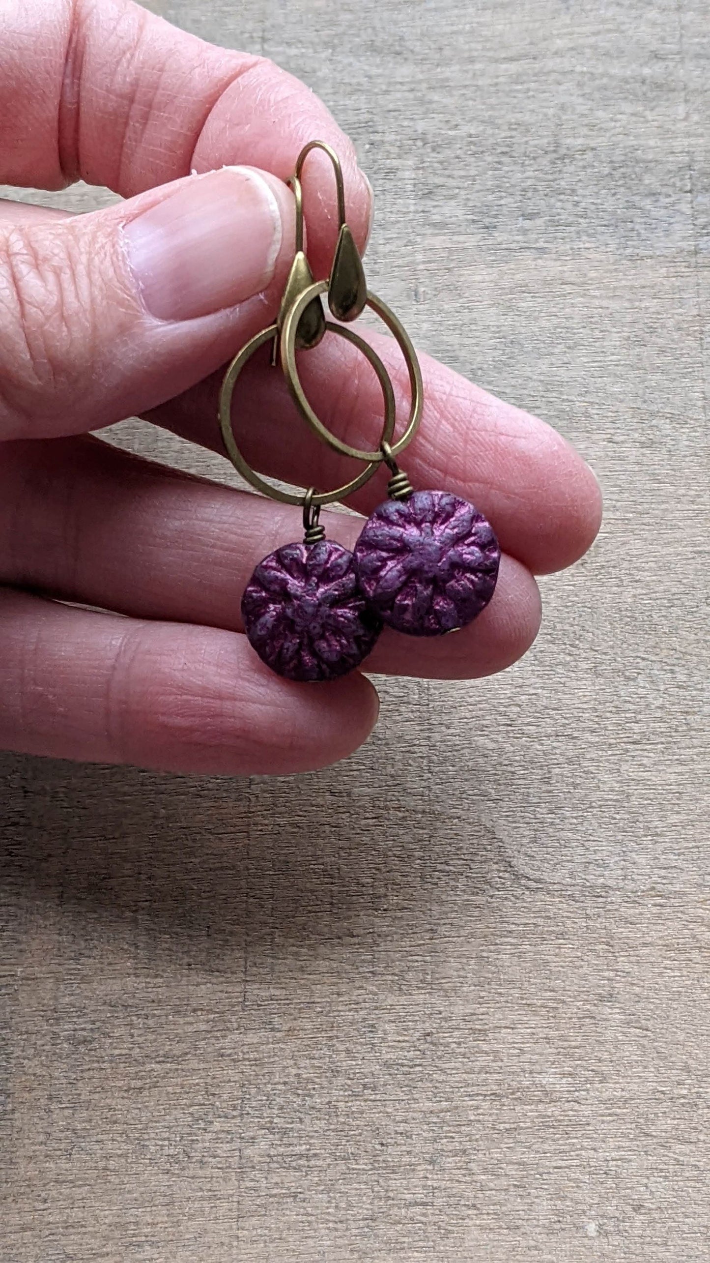 Dahlia Flower Drop Earrings ~ Berry