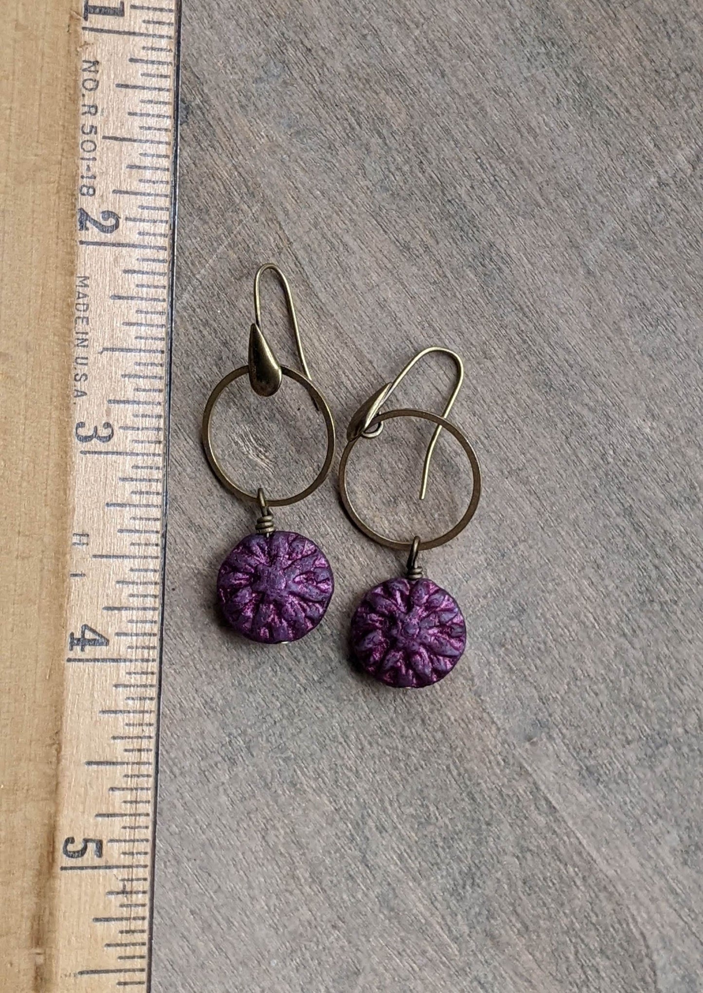 Dahlia Flower Drop Earrings ~ Berry