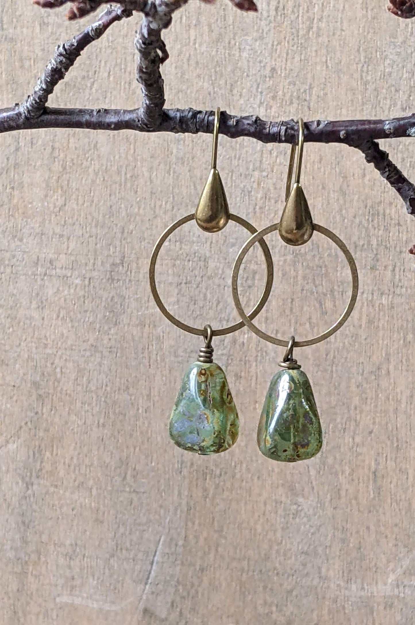 Earthy Green Drop Earrings
