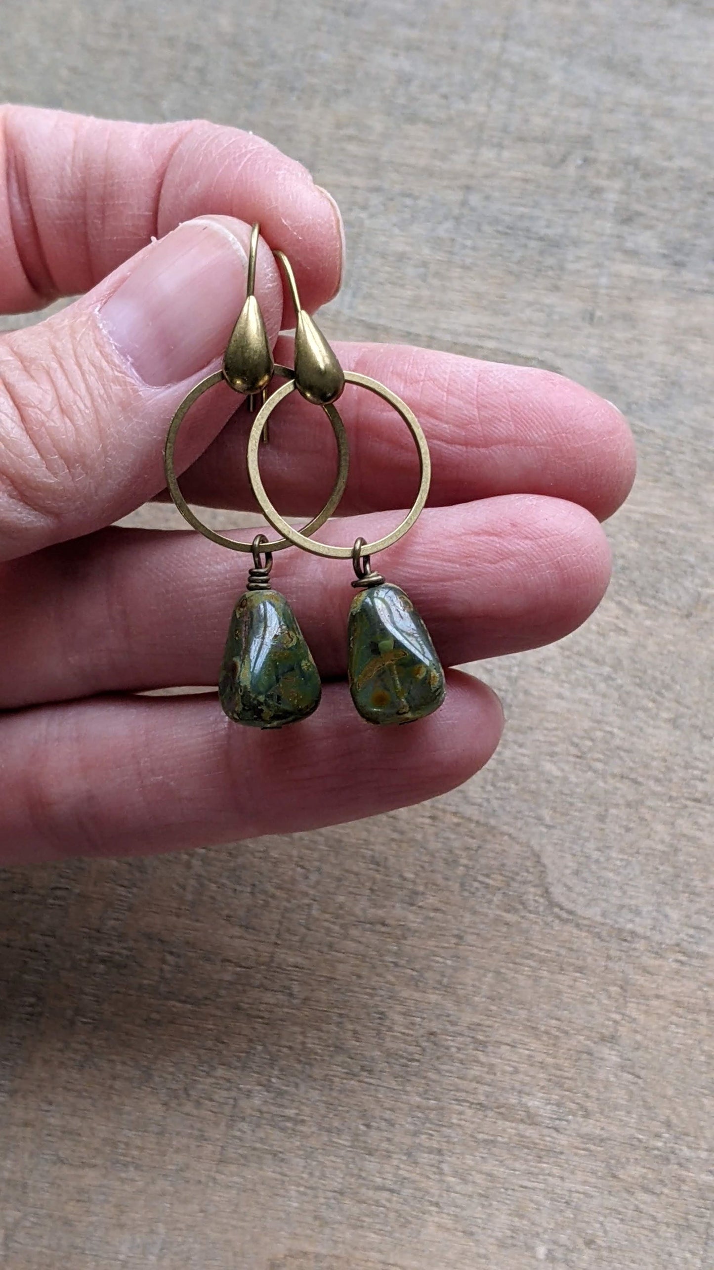 Earthy Green Drop Earrings