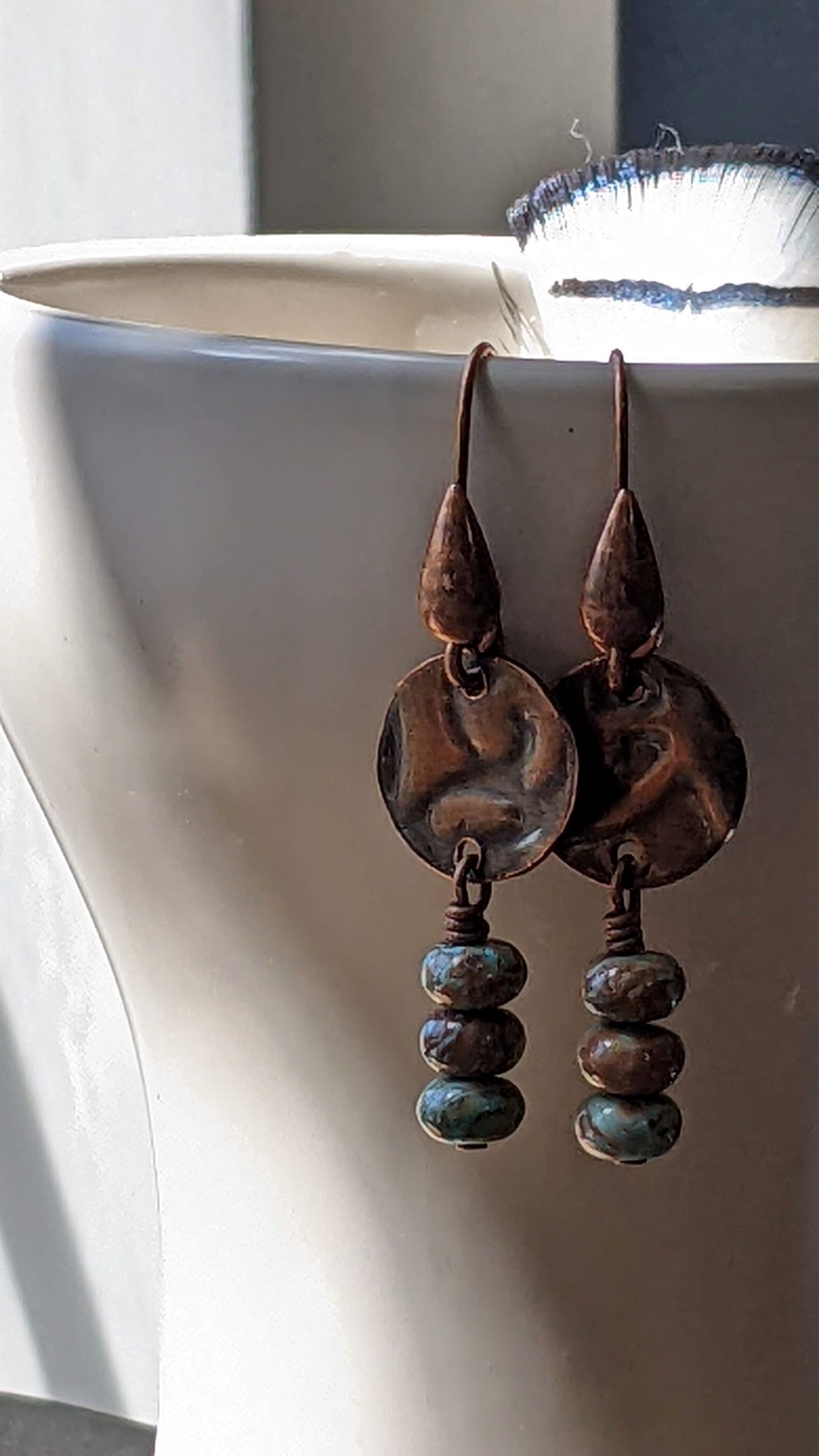 Turquoise and Copper Disc Earrings