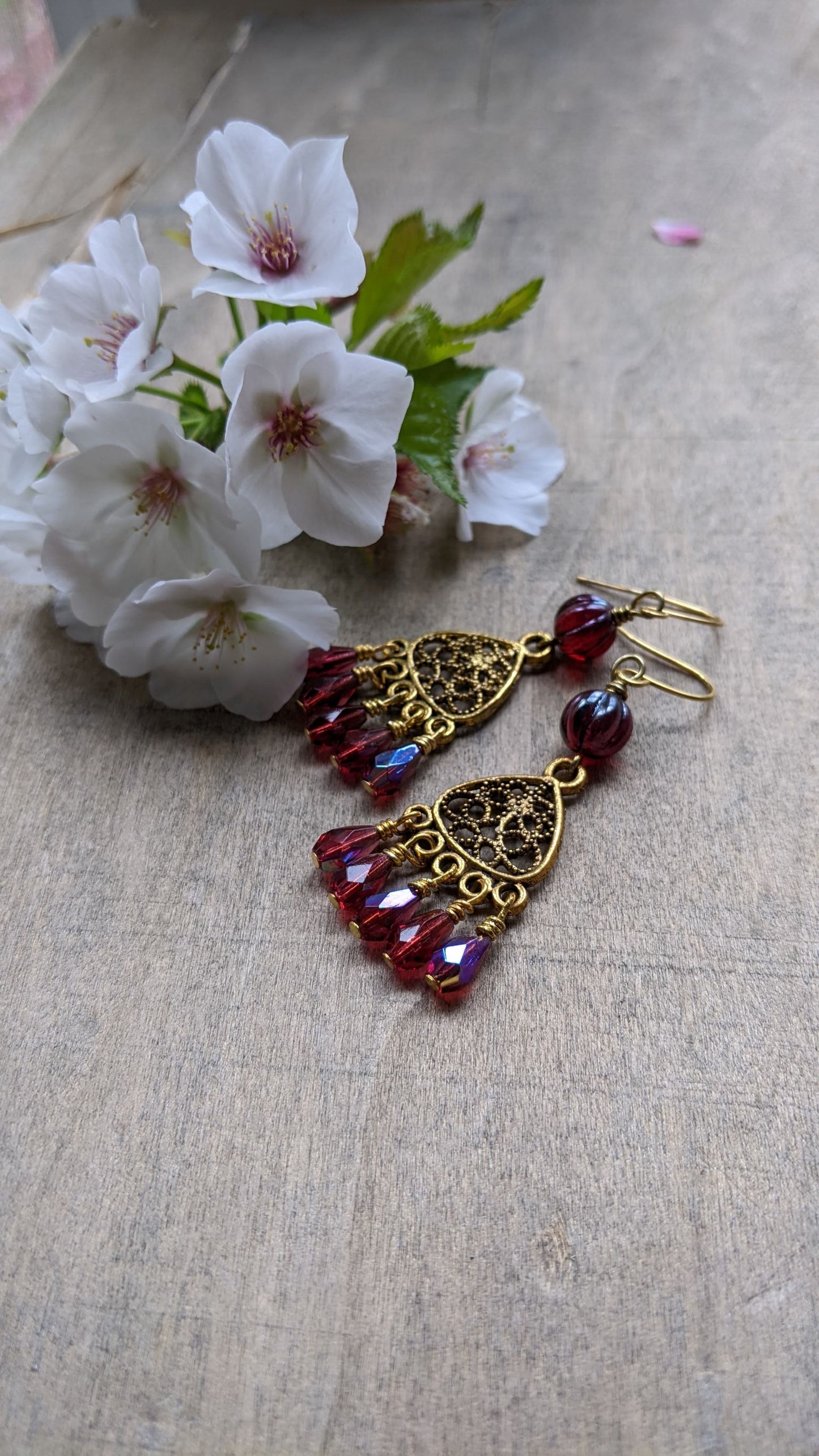 Chandelier Earrings Red and Gold