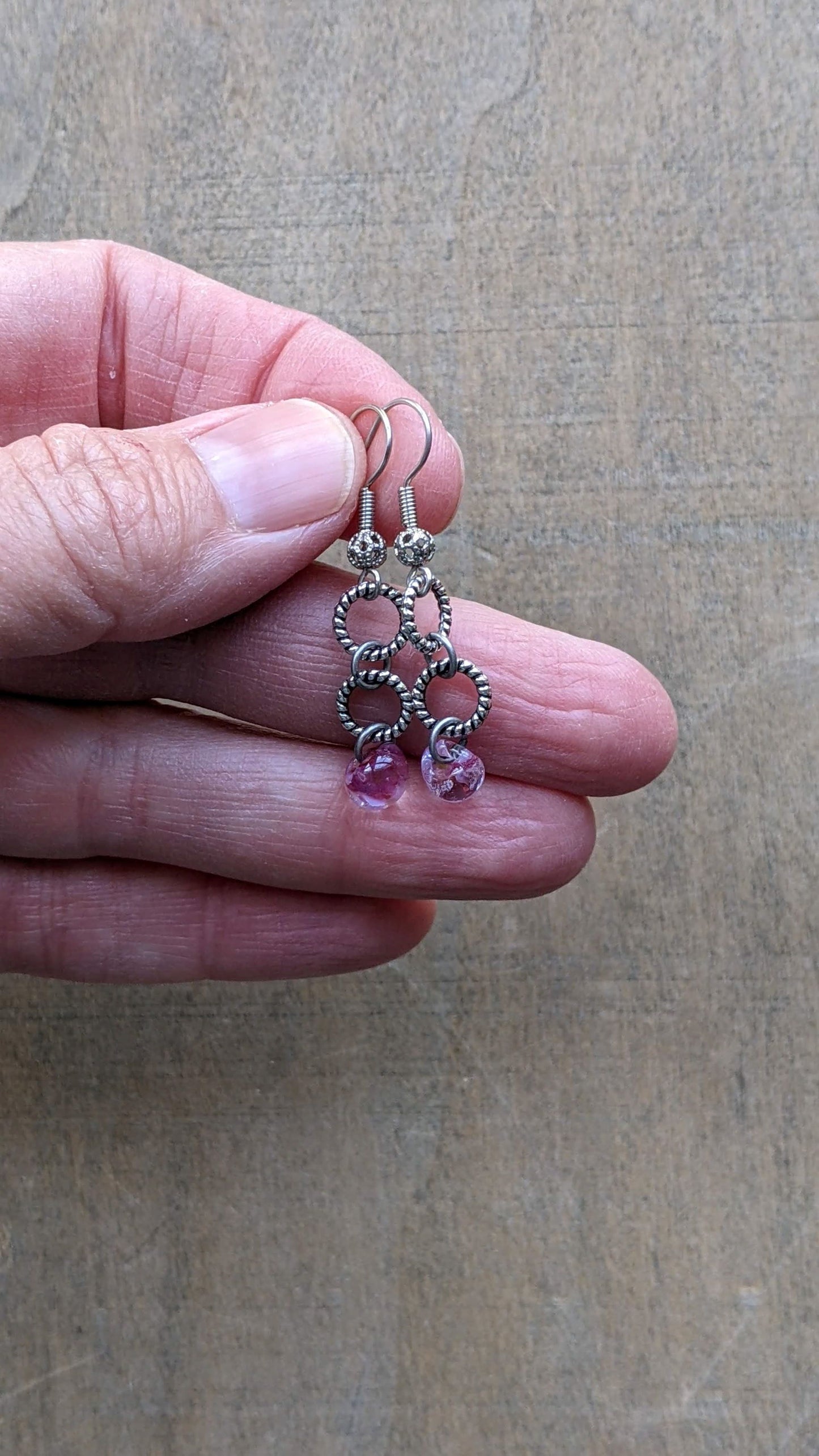 Glass Drop Earrings Pink