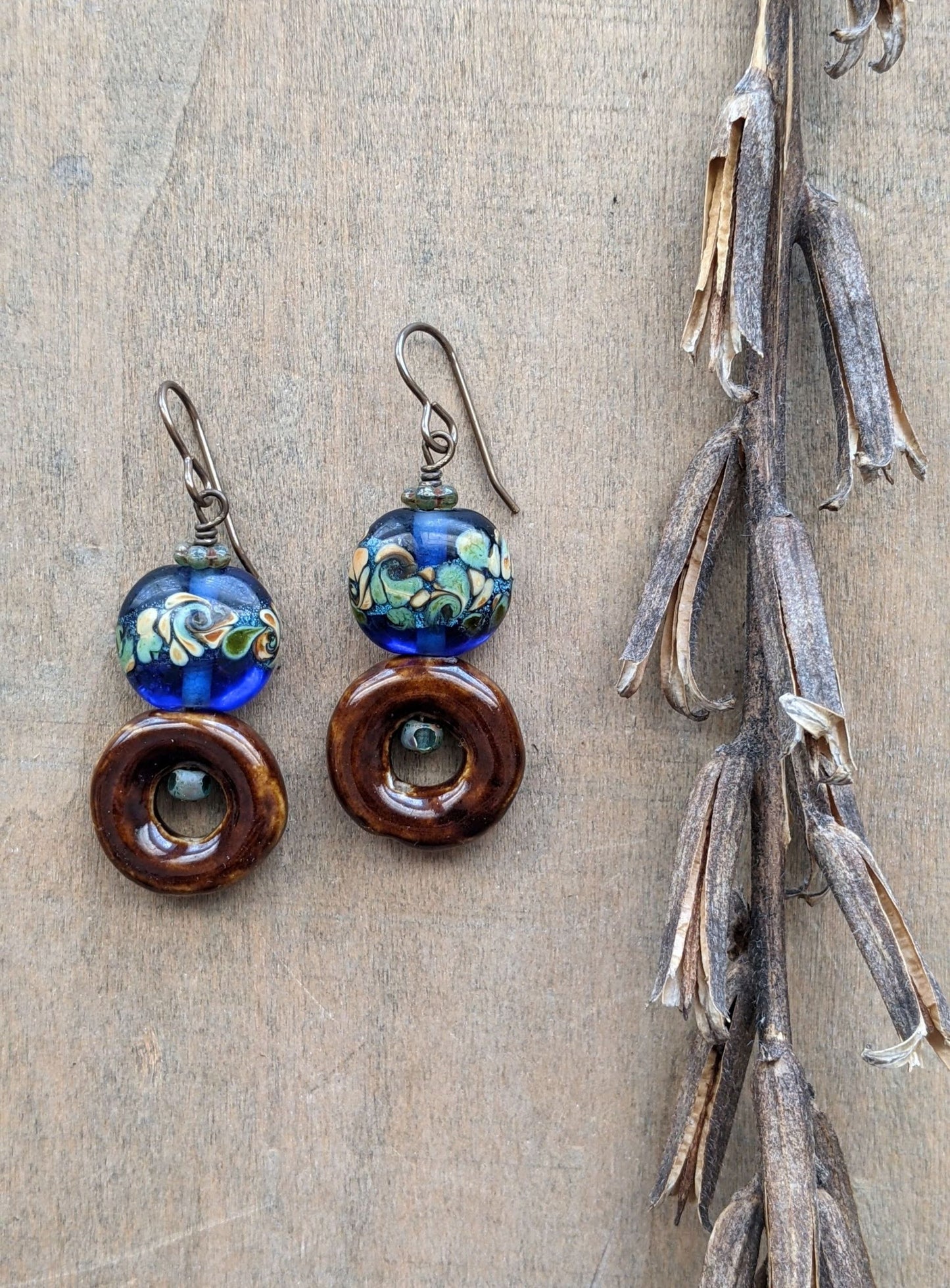 Lampworked Glass and Porcelain Earrings