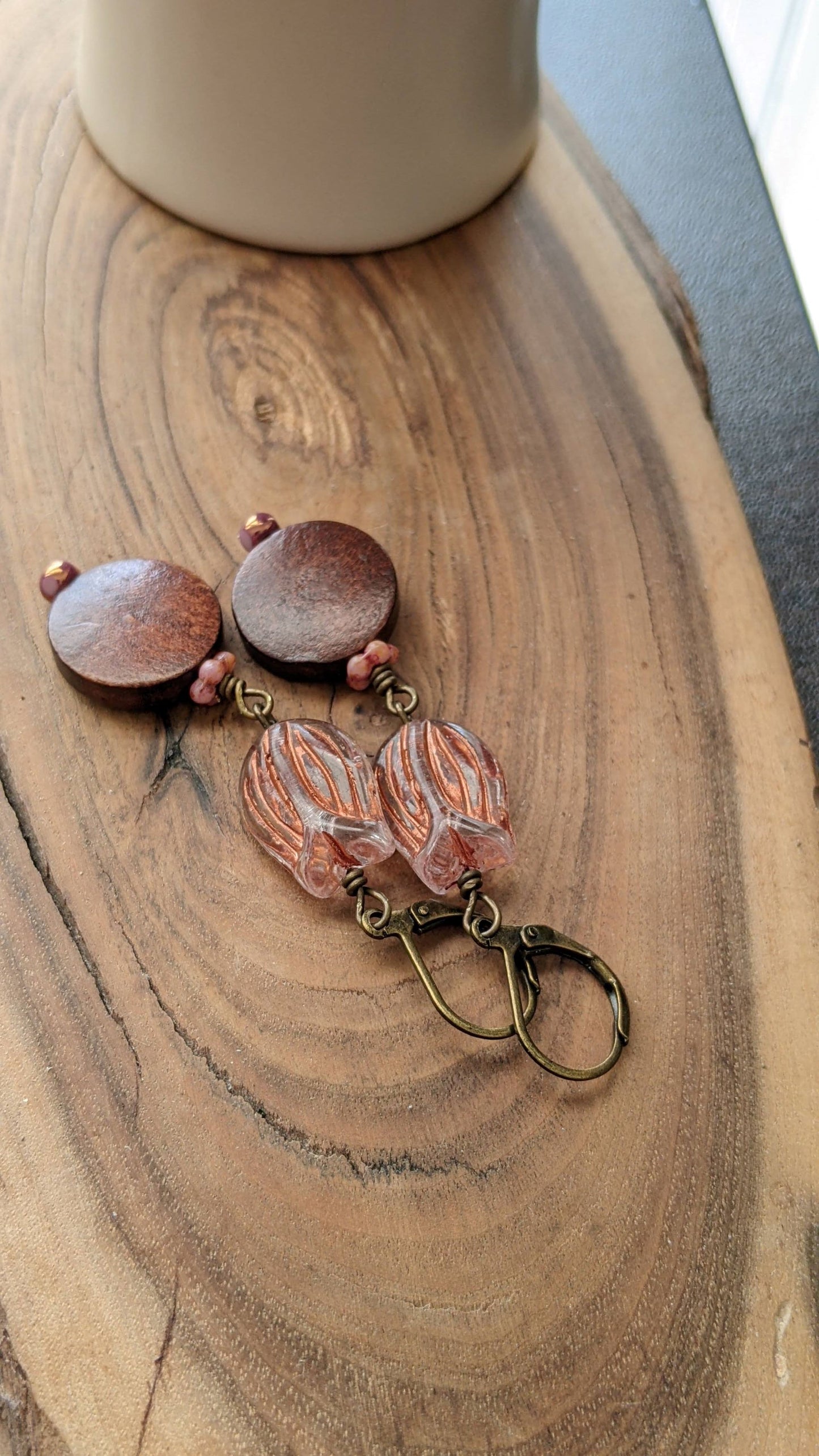 Tulip Earrings ~ Glass and Wood
