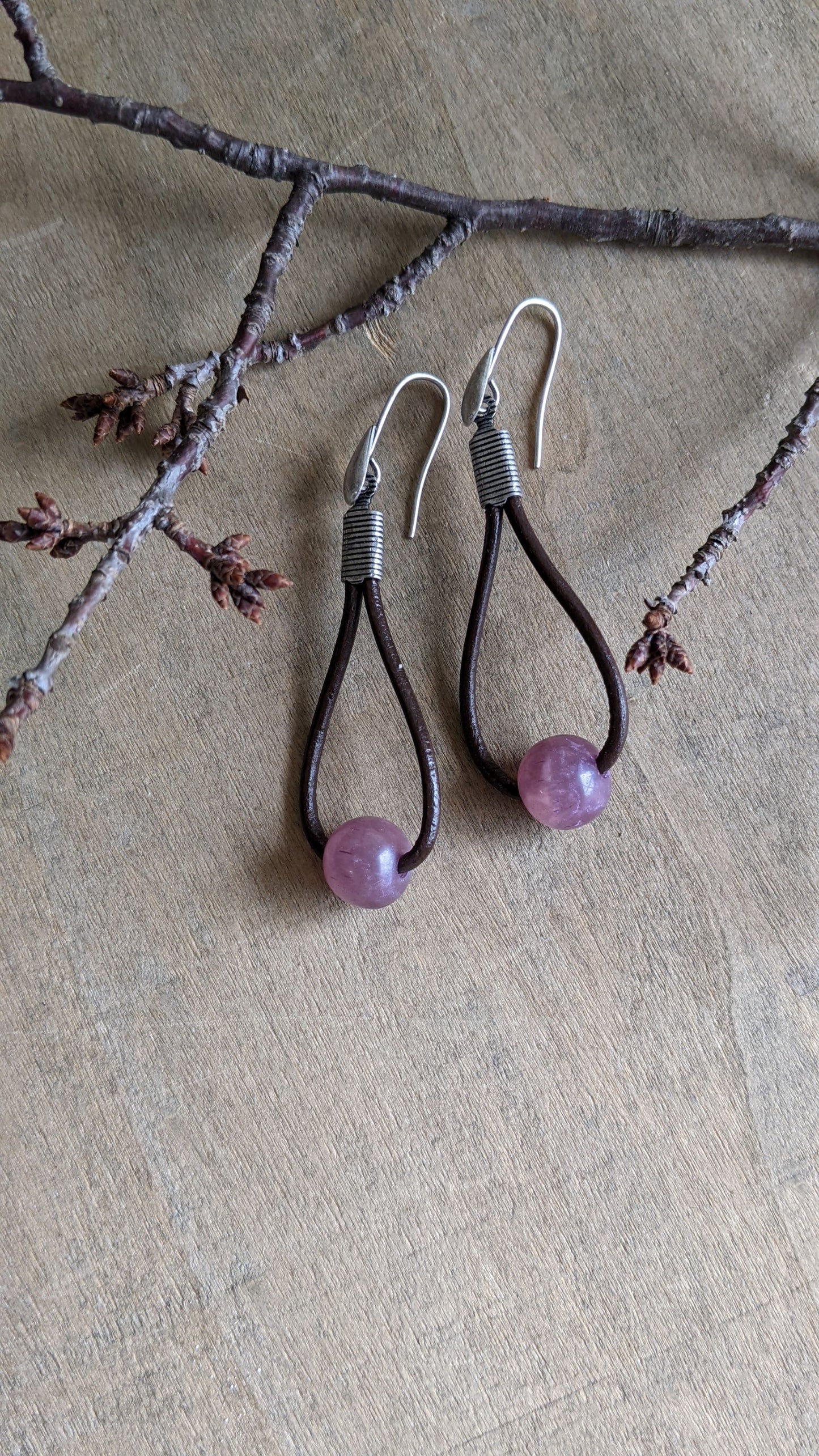 Leather Hoop Earrings ~ Light Purple