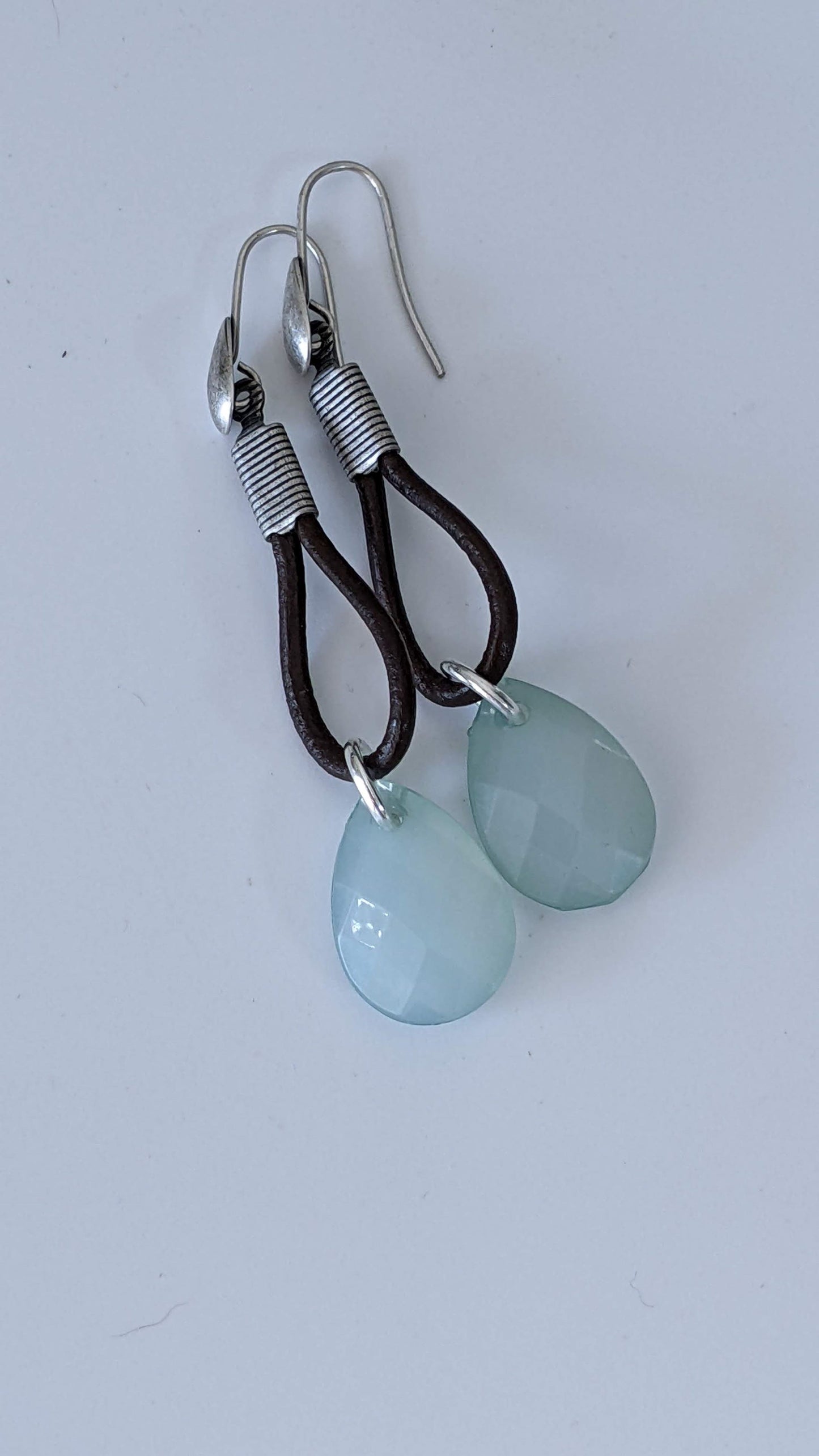 Leather Hoop Earrings ~ Sky Blue