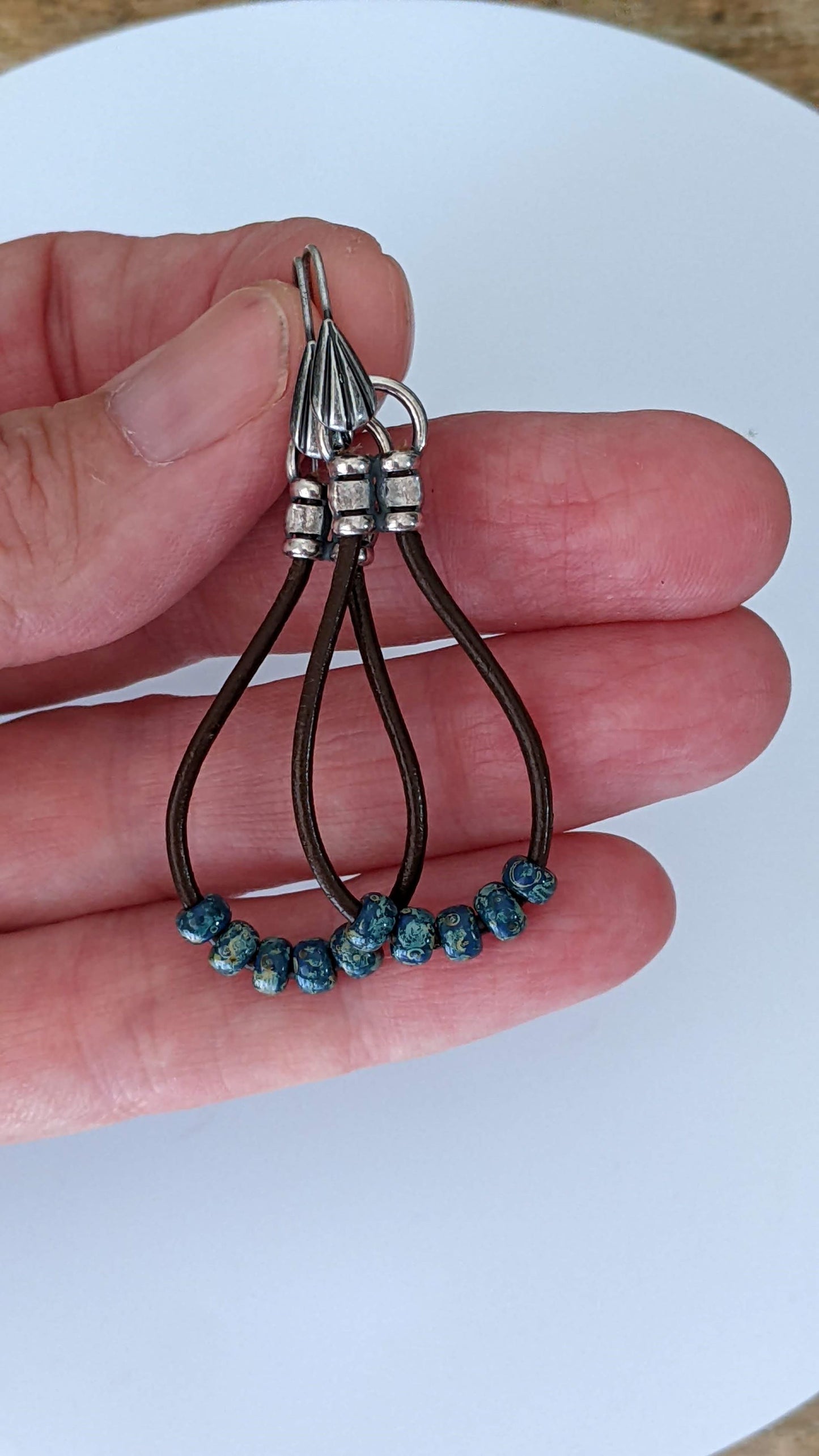 Leather Hoop Earrings ~ Blue
