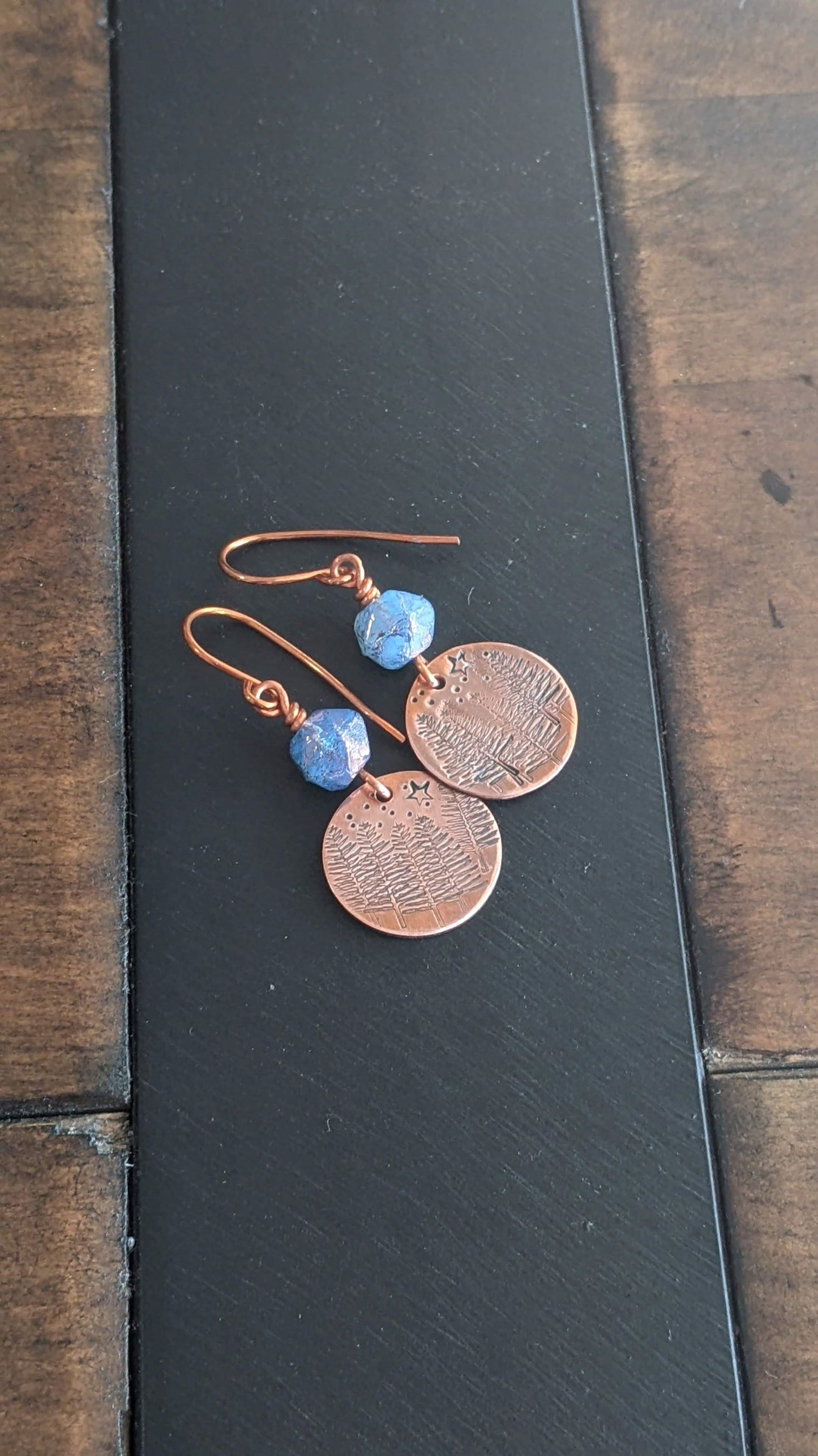 Tiny Forest Earrings ~ Purple Glass and Copper