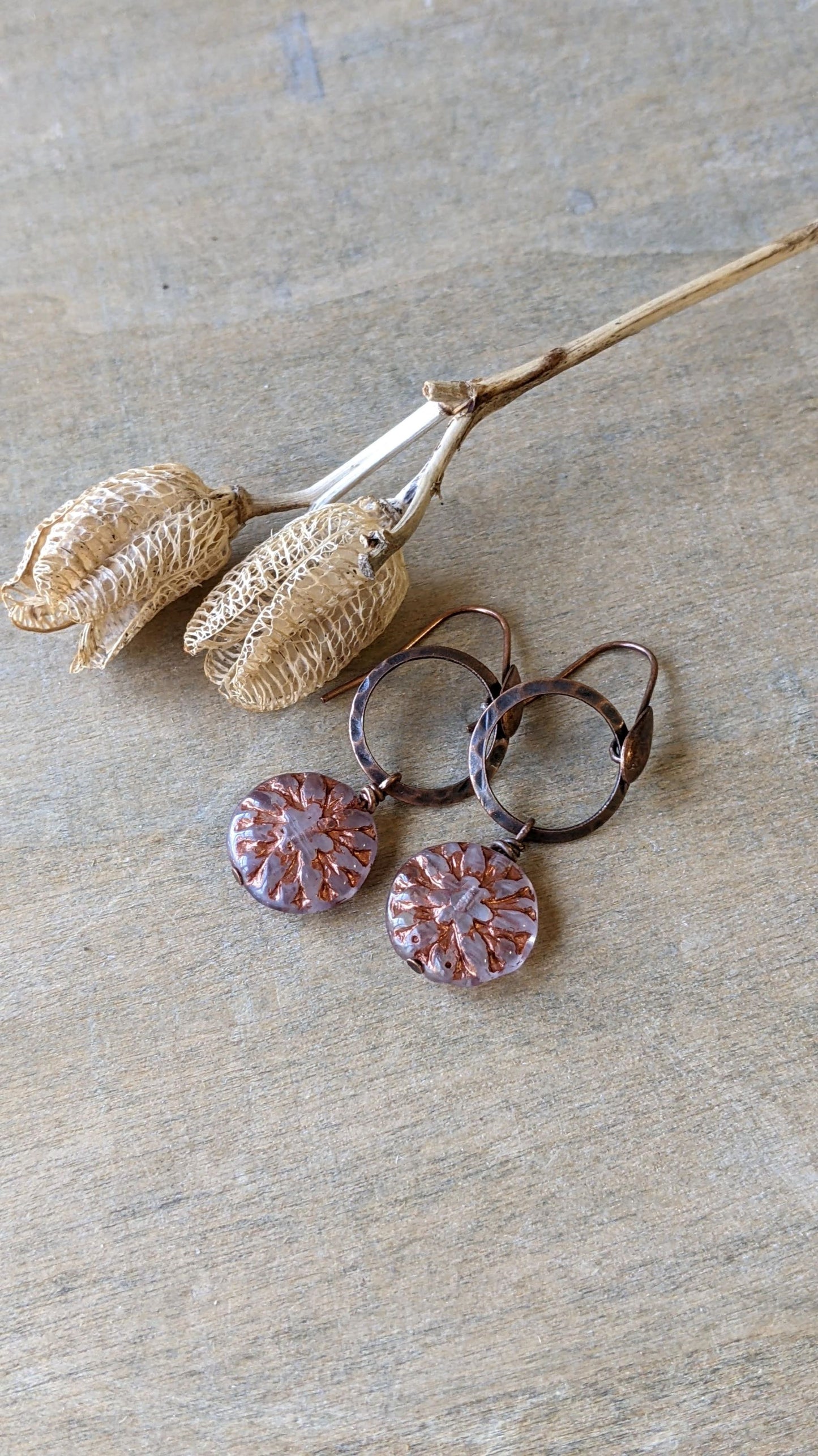 Flower Dangles ~ Light Purple and Copper