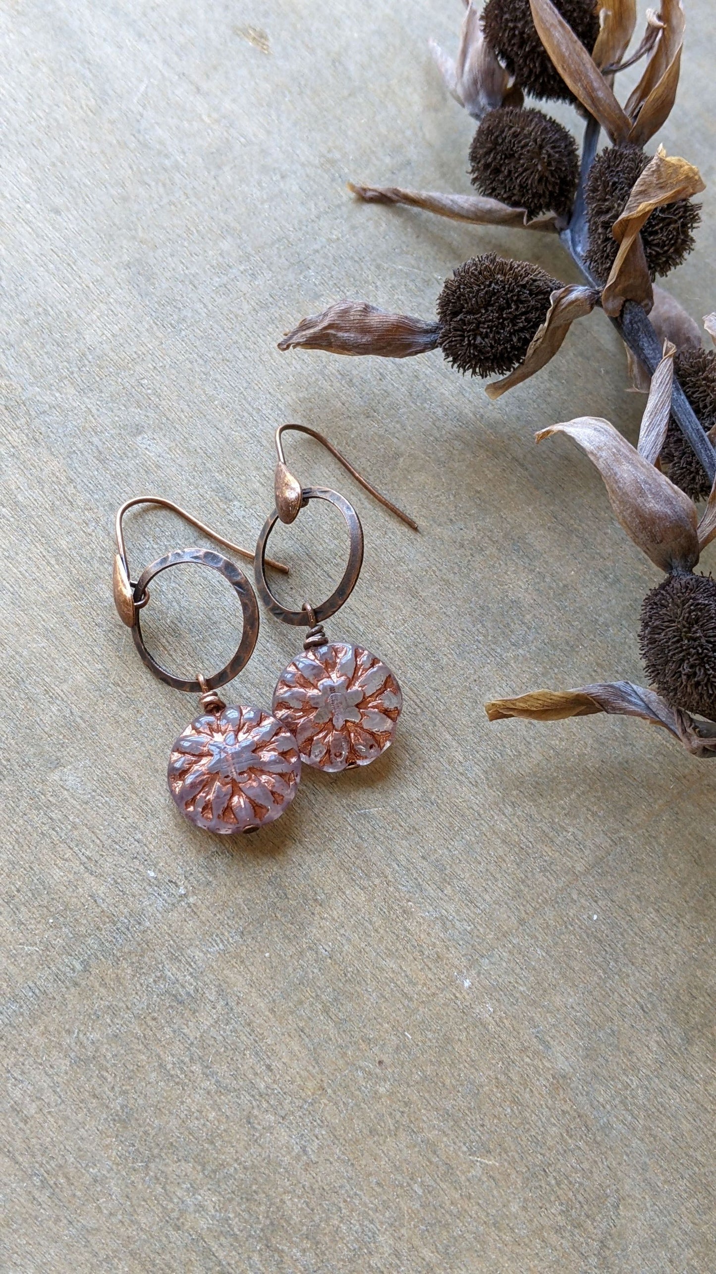 Flower Dangles ~ Light Purple and Copper