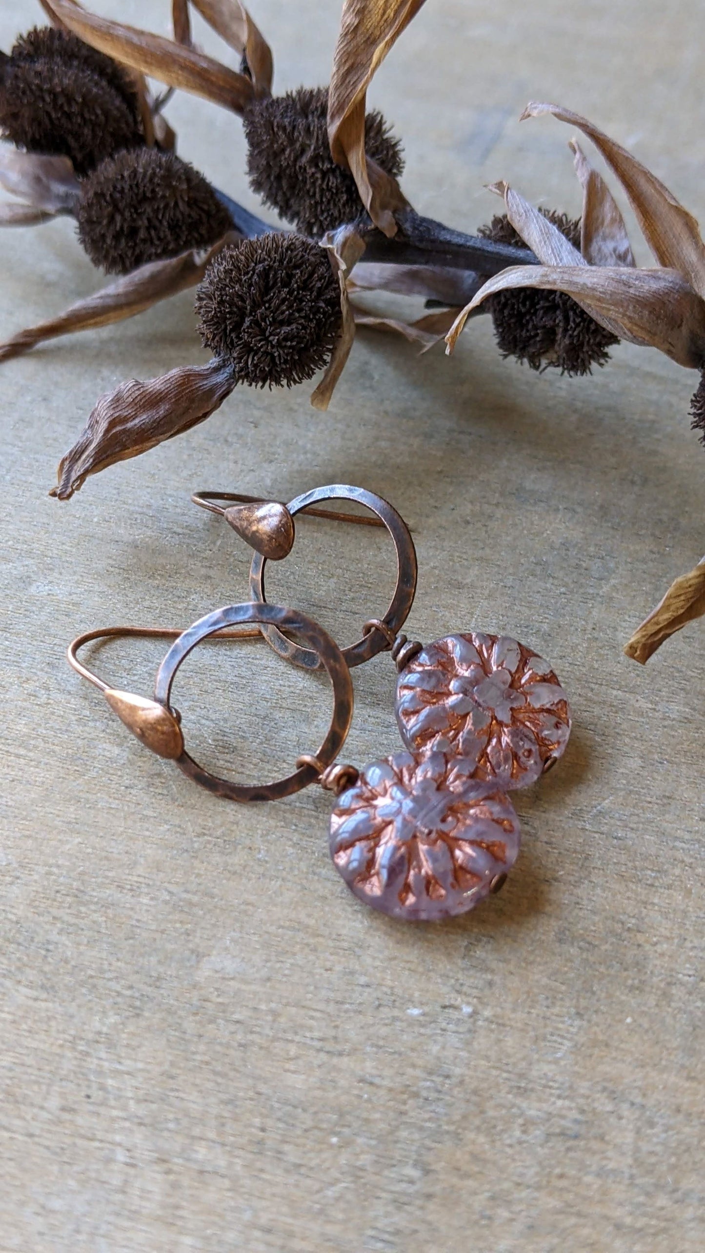 Flower Dangles ~ Light Purple and Copper