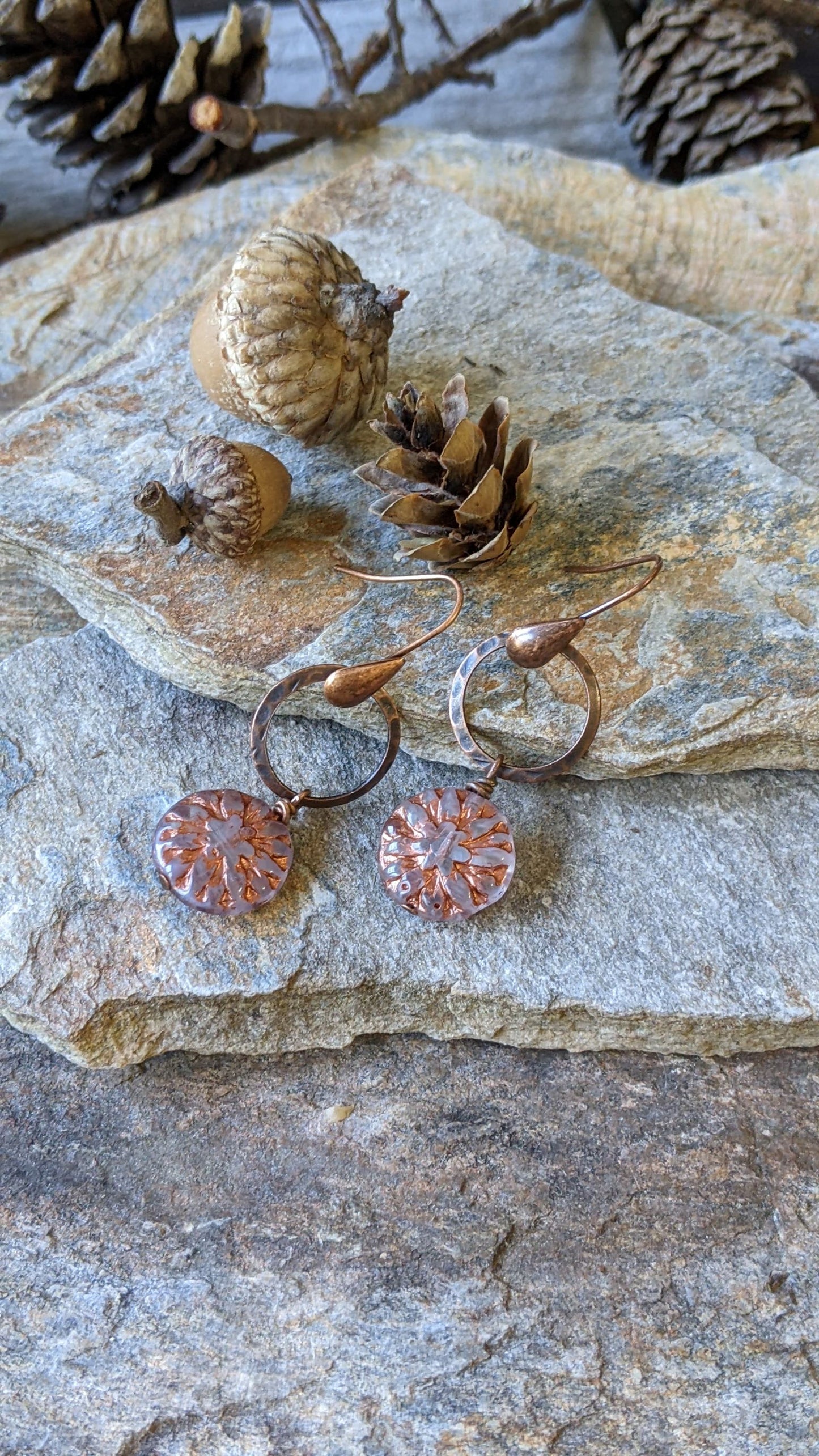 Flower Dangles ~ Light Purple and Copper