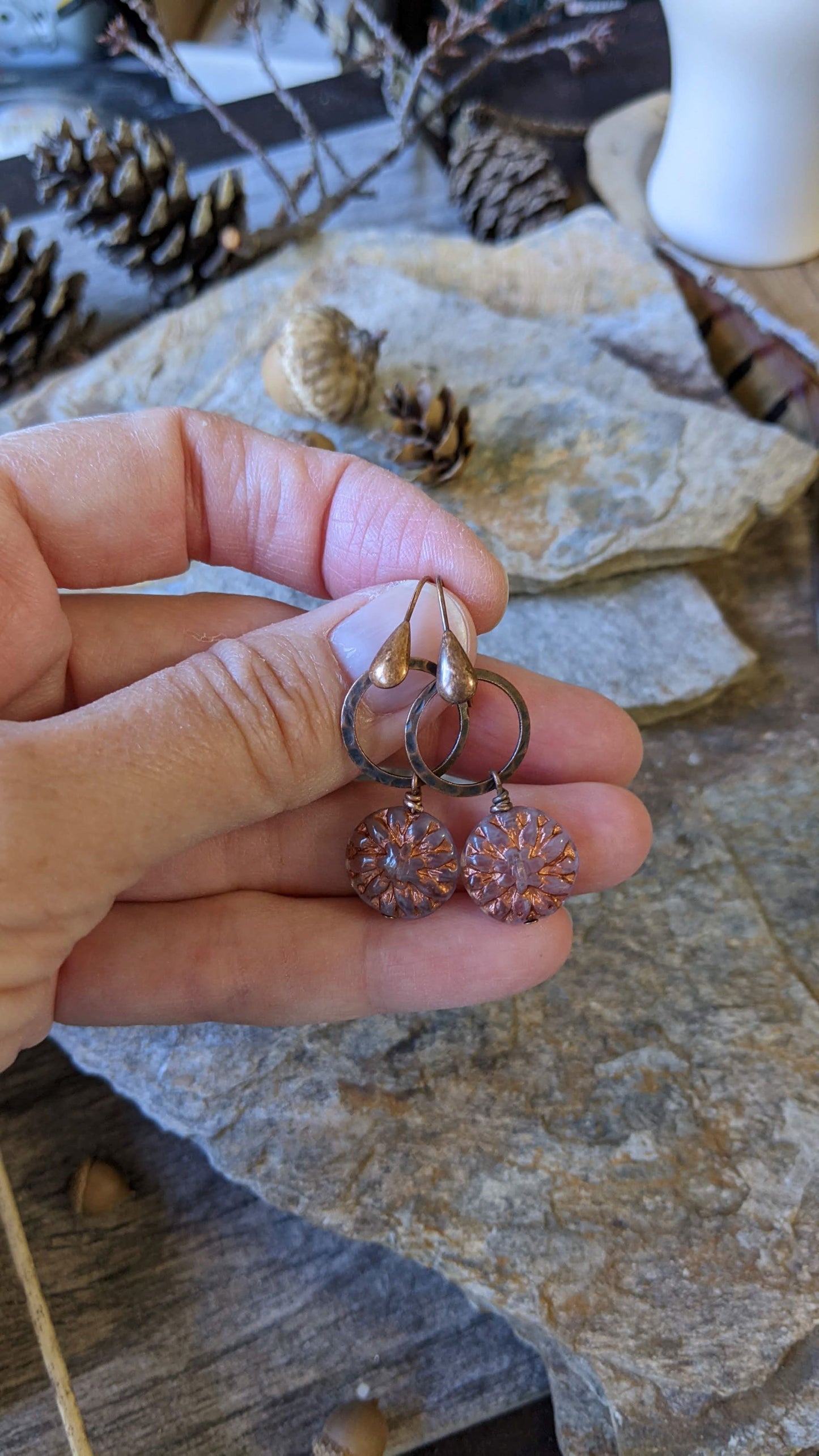 Flower Dangles ~ Light Purple and Copper