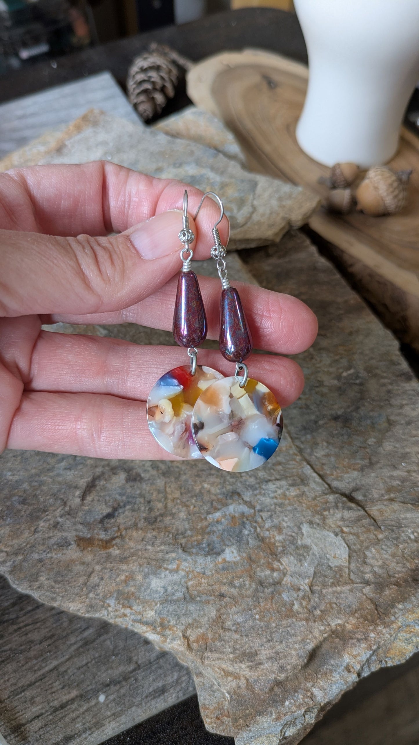Resin and Glass Earrings ~ Fiesta #2