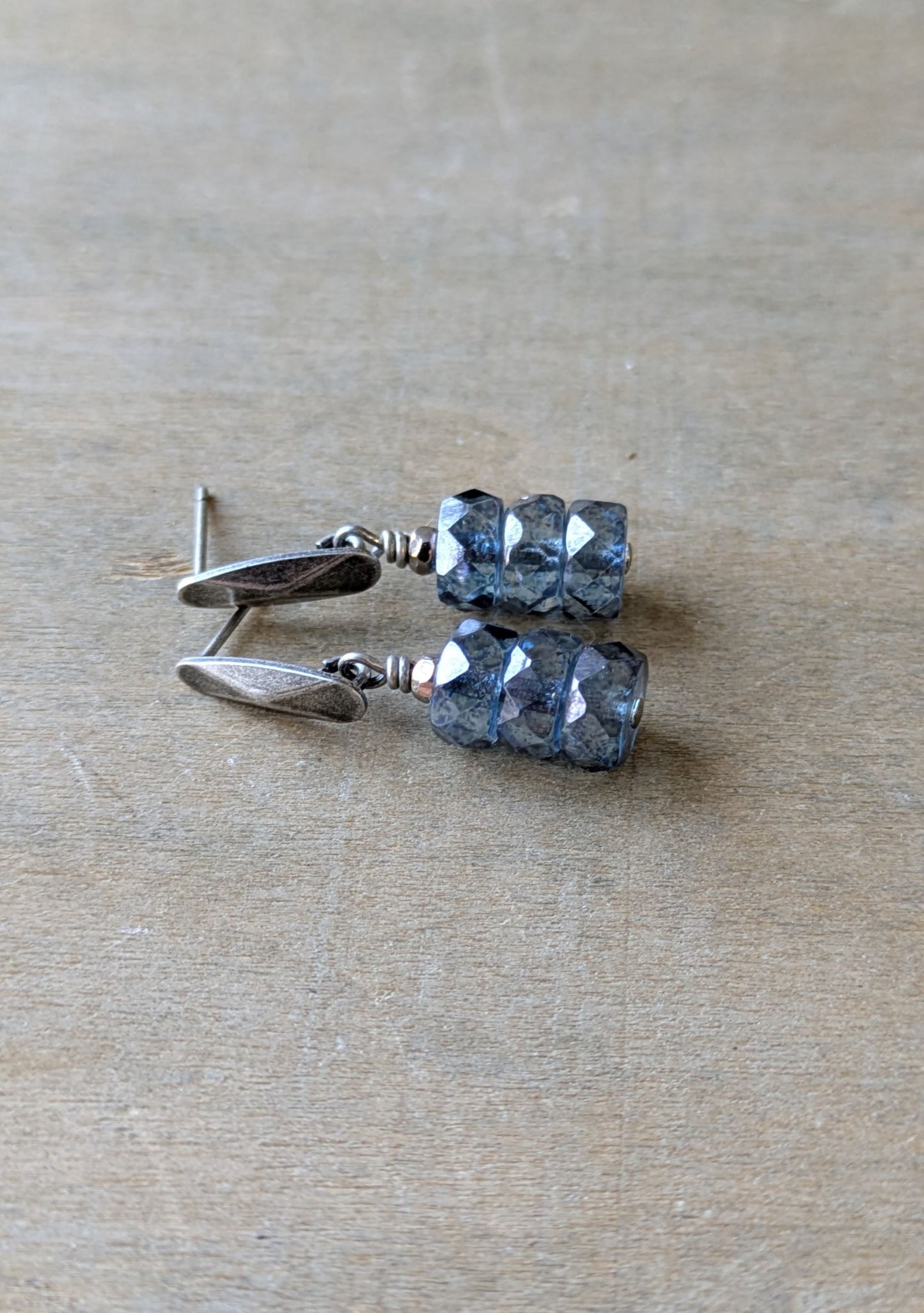 Simple Post Earrings ~ Stormy Blue Glass