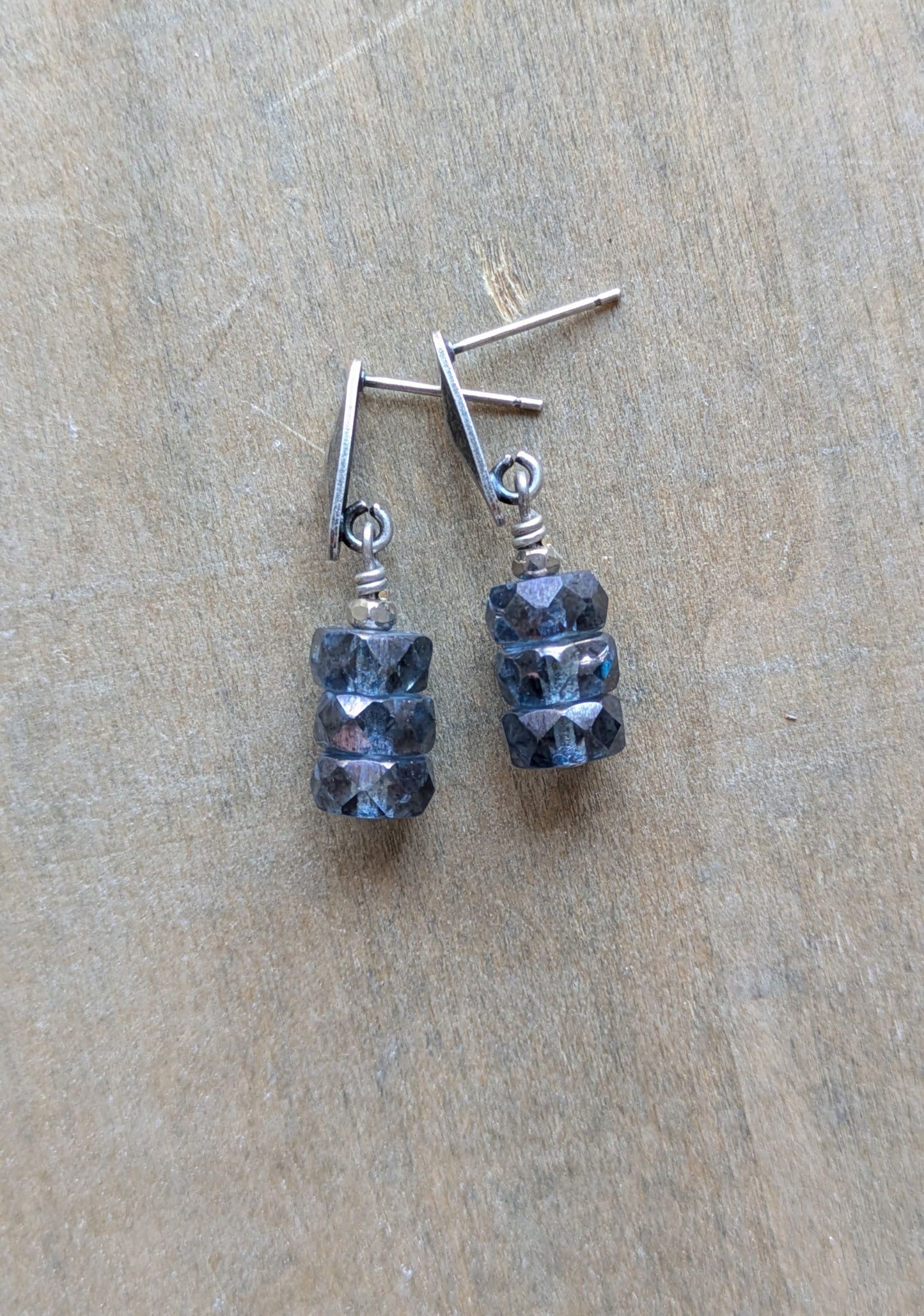 Simple Post Earrings ~ Stormy Blue Glass